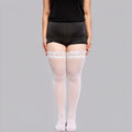 Anna-Kaci Women's Plus Size Lace Top Thigh High Stockings with Sheer Smooth Finish Soft Stretch Hold-Up Design and Delicate Floral Trim Detail