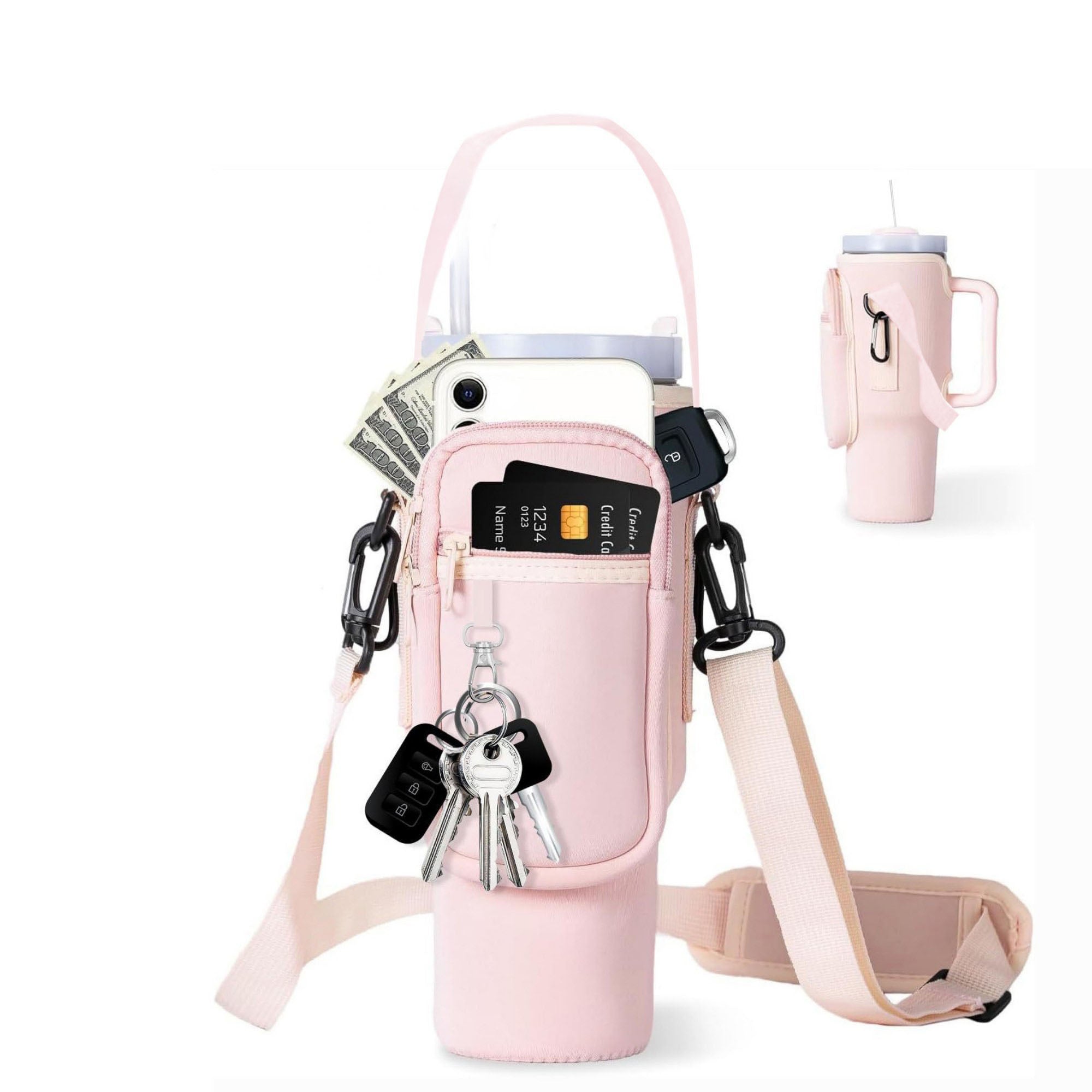 Anna-Kaci Women¡¯s Multifunctional Drink Holder Bag with Key, Card, and Phone Storage, Adjustable Strap for Hands-Free Convenience