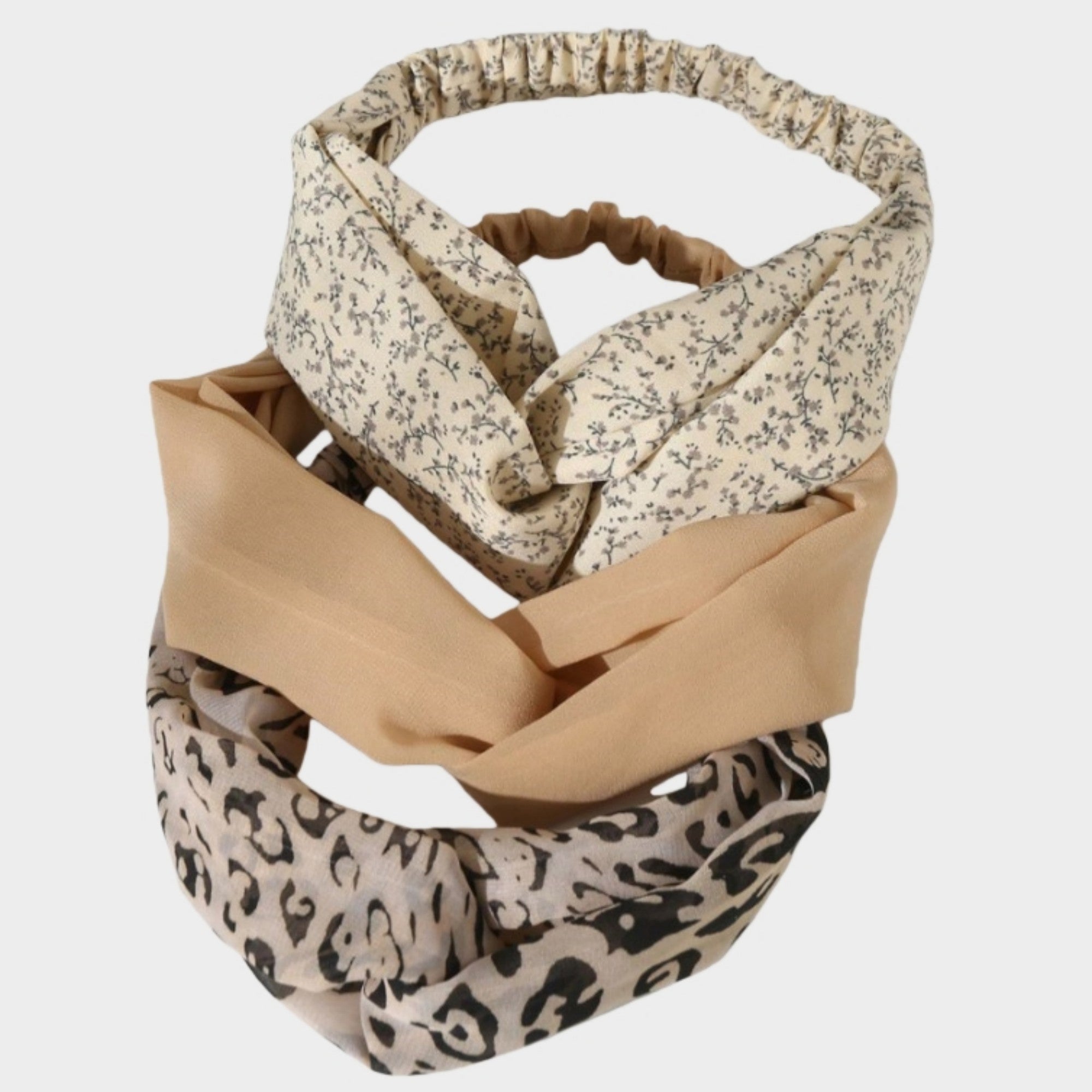 Anna-Kaci Women's 3-Piece Twisted Fabric Headband Set with Elastic Back and Mixed Patterned Designs
