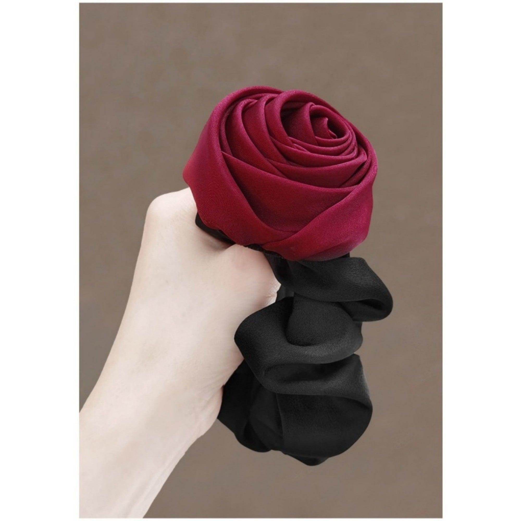 Anna-Kaci Women's 3-Piece Scrunchie Set with Sculpted Fabric Rose and Gathered Elastic Hair Ties 3.5in (Rose 2.5in)