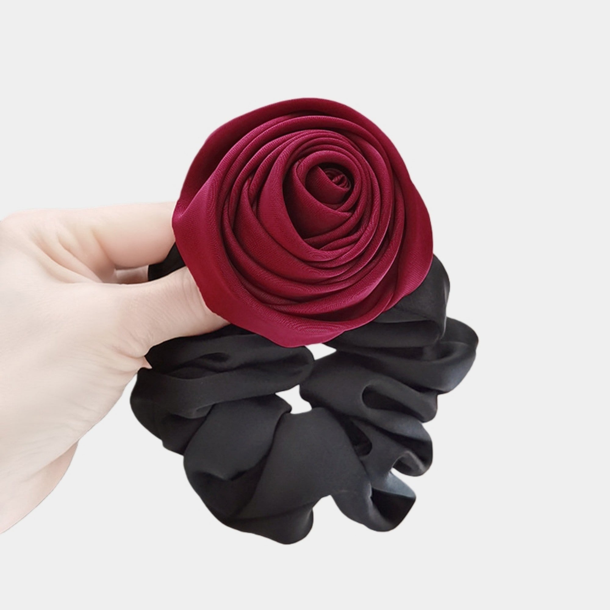 Anna-Kaci Women's 3-Piece Scrunchie Set with Sculpted Fabric Rose and Gathered Elastic Hair Ties 3.5in (Rose 2.5in)
