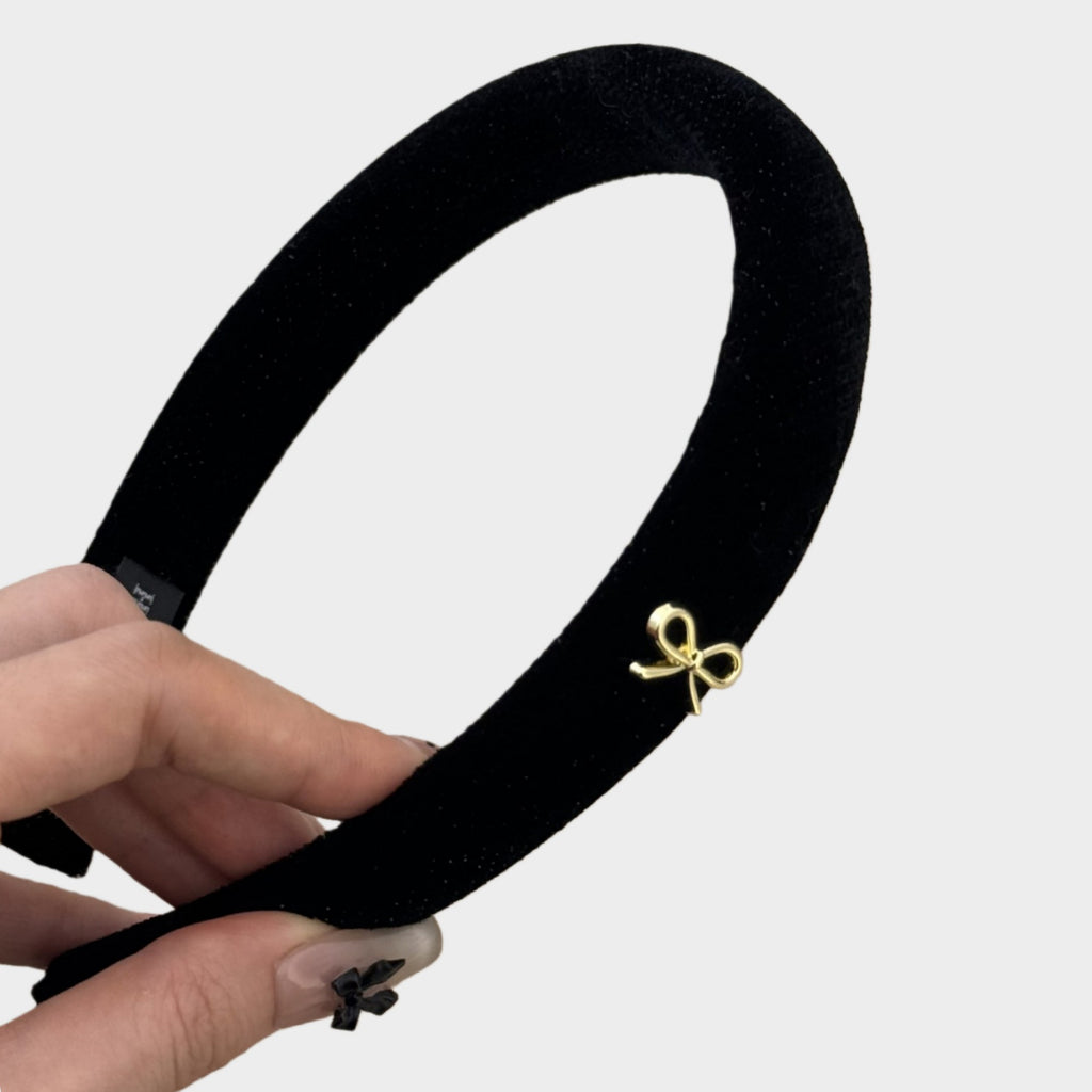 Anna-Kaci Women's Padded Headband with Soft Velvet Texture and Delicate Bow Accent Detail