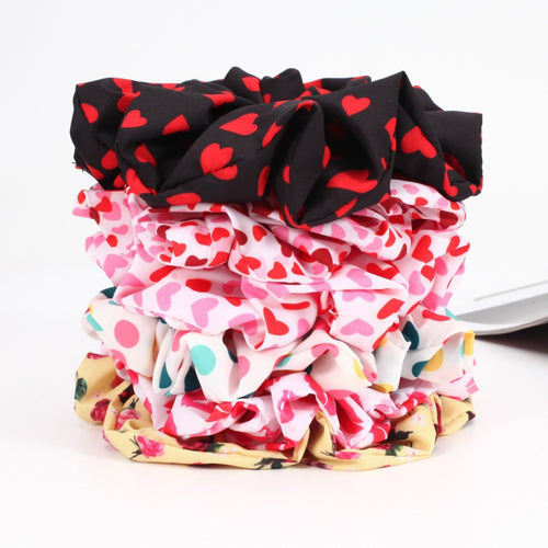 Anna-Kaci 3-Piece Heart Print Fashion Hair Scrunchie Set with Soft Fabric and Gentle Elastic Hold