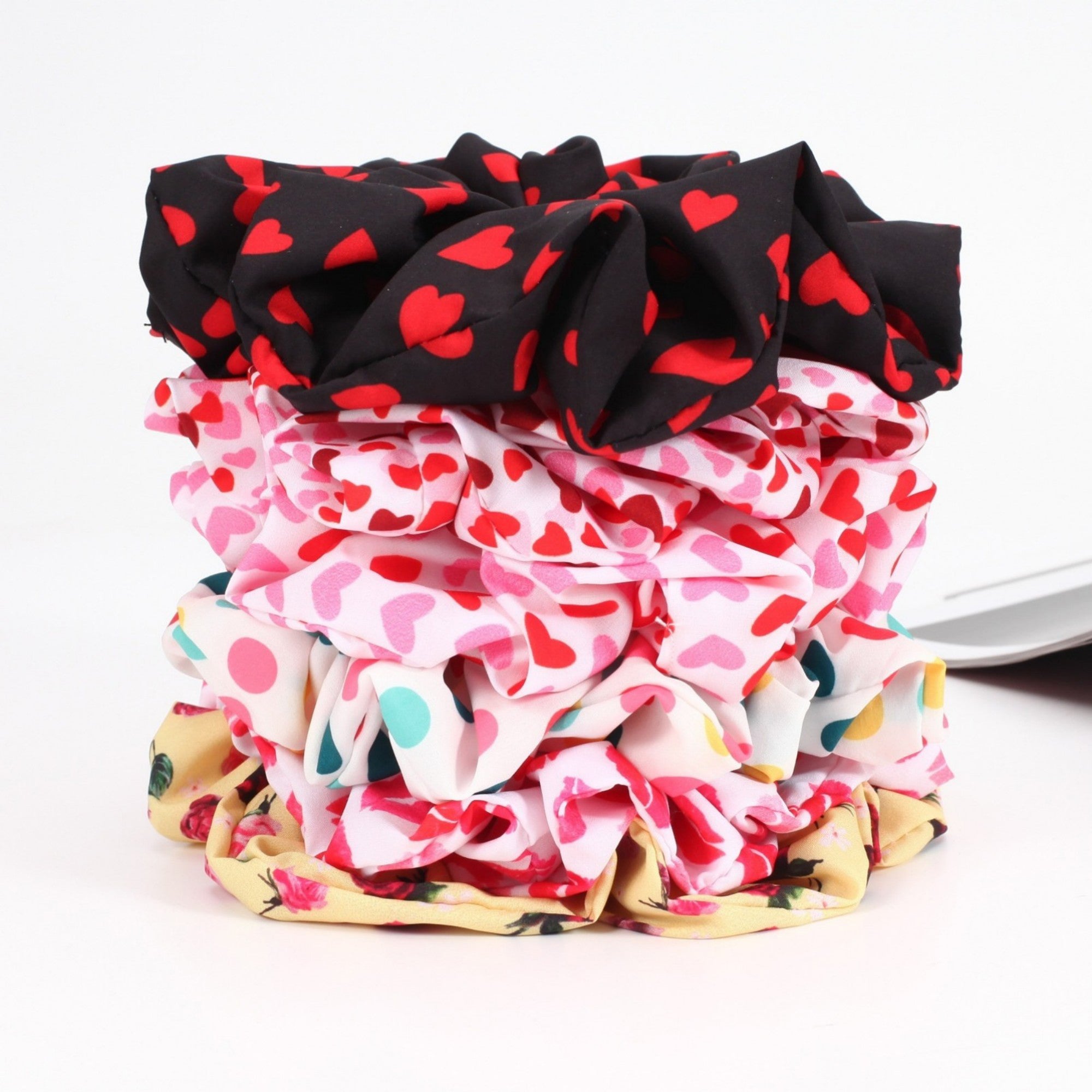 Anna-Kaci 3-Piece Heart Print Fashion Hair Scrunchie Set with Soft Fabric and Gentle Elastic Hold
