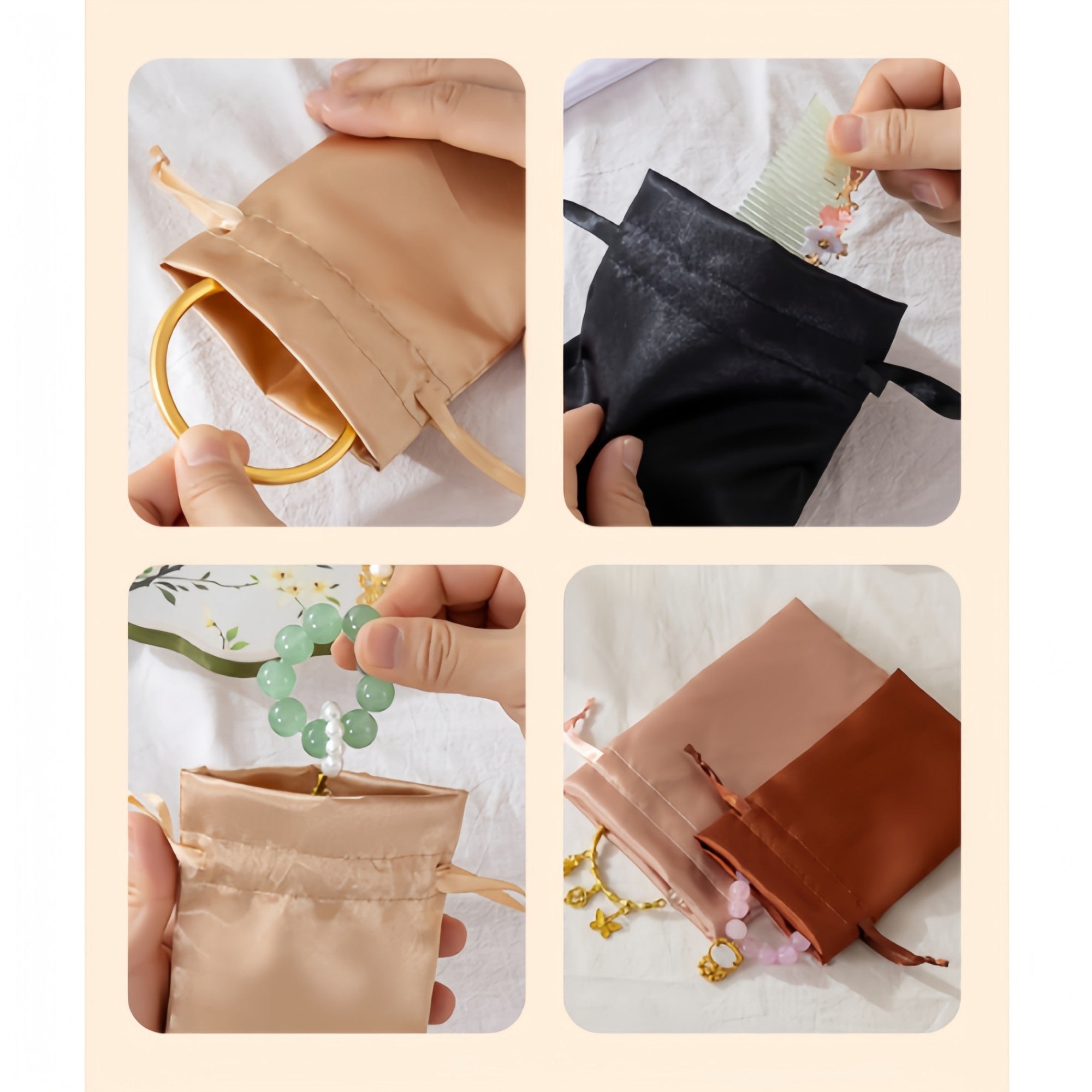 Anna-Kaci 6-Piece Satin Drawstring Pouch Set with Soft Fabric Finish for Jewelry Beauty and Gift Storage