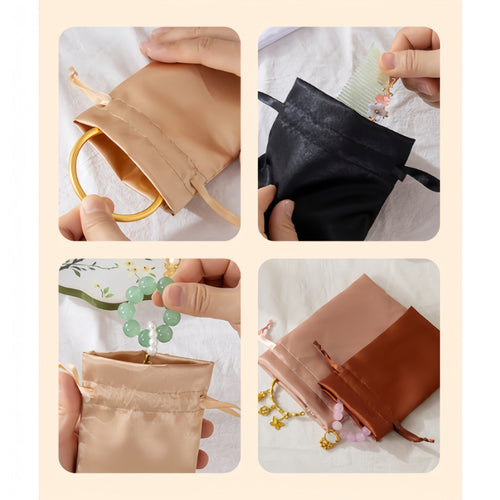 Anna-Kaci 6-Piece Satin Drawstring Pouch Set with Soft Fabric Finish for Jewelry Beauty and Gift Storage
