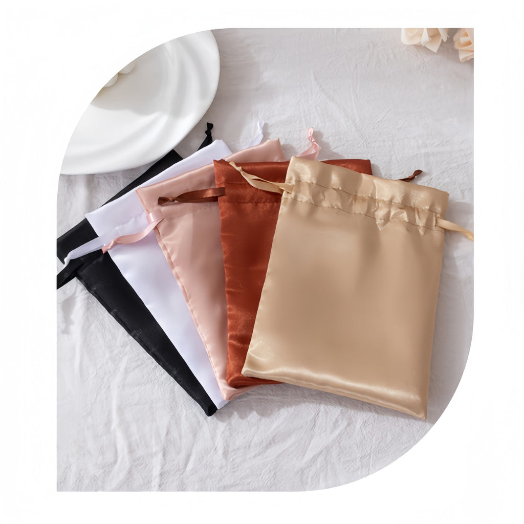 Anna-Kaci 6-Piece Satin Drawstring Pouch Set with Soft Fabric Finish for Jewelry Beauty and Gift Storage
