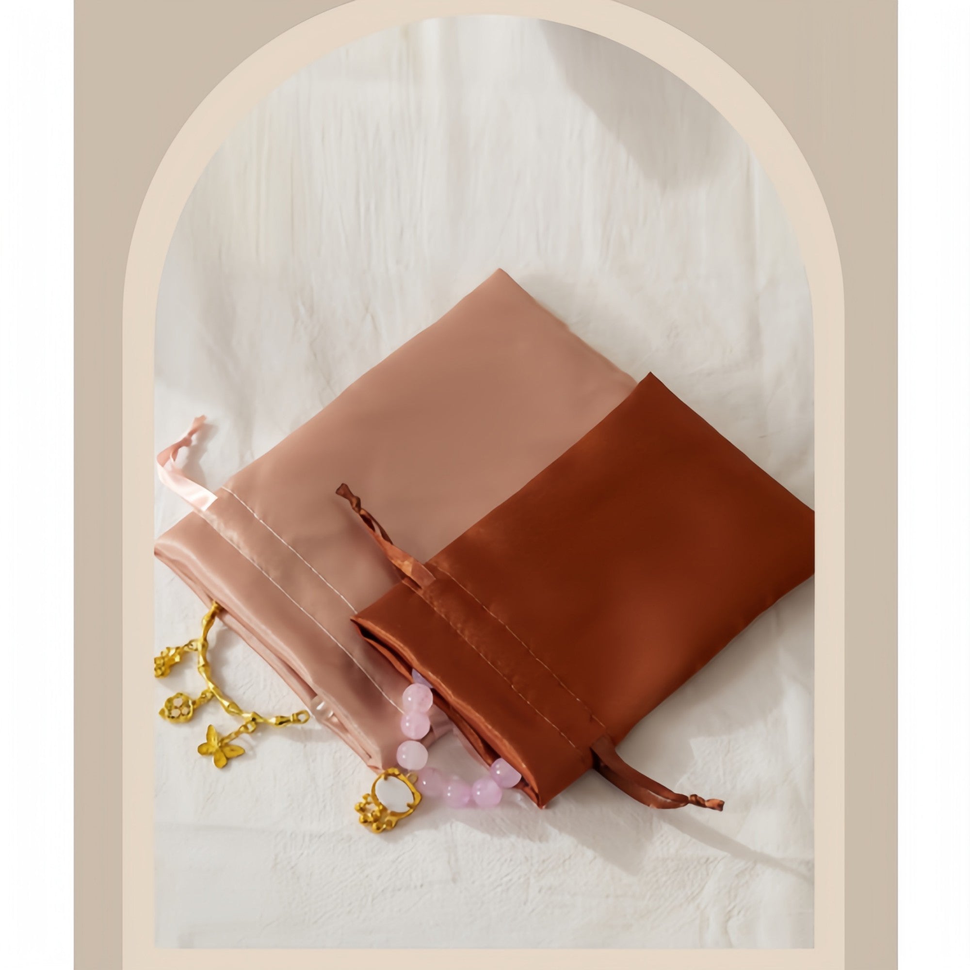 Anna-Kaci 6-Piece Satin Drawstring Pouch Set with Soft Fabric Finish for Jewelry Beauty and Gift Storage