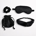 Anna-Kaci Women's 4-Piece Satin Sleep Accessory Set with Eye Mask Headband Scrunchie and Drawstring Storage Pouch