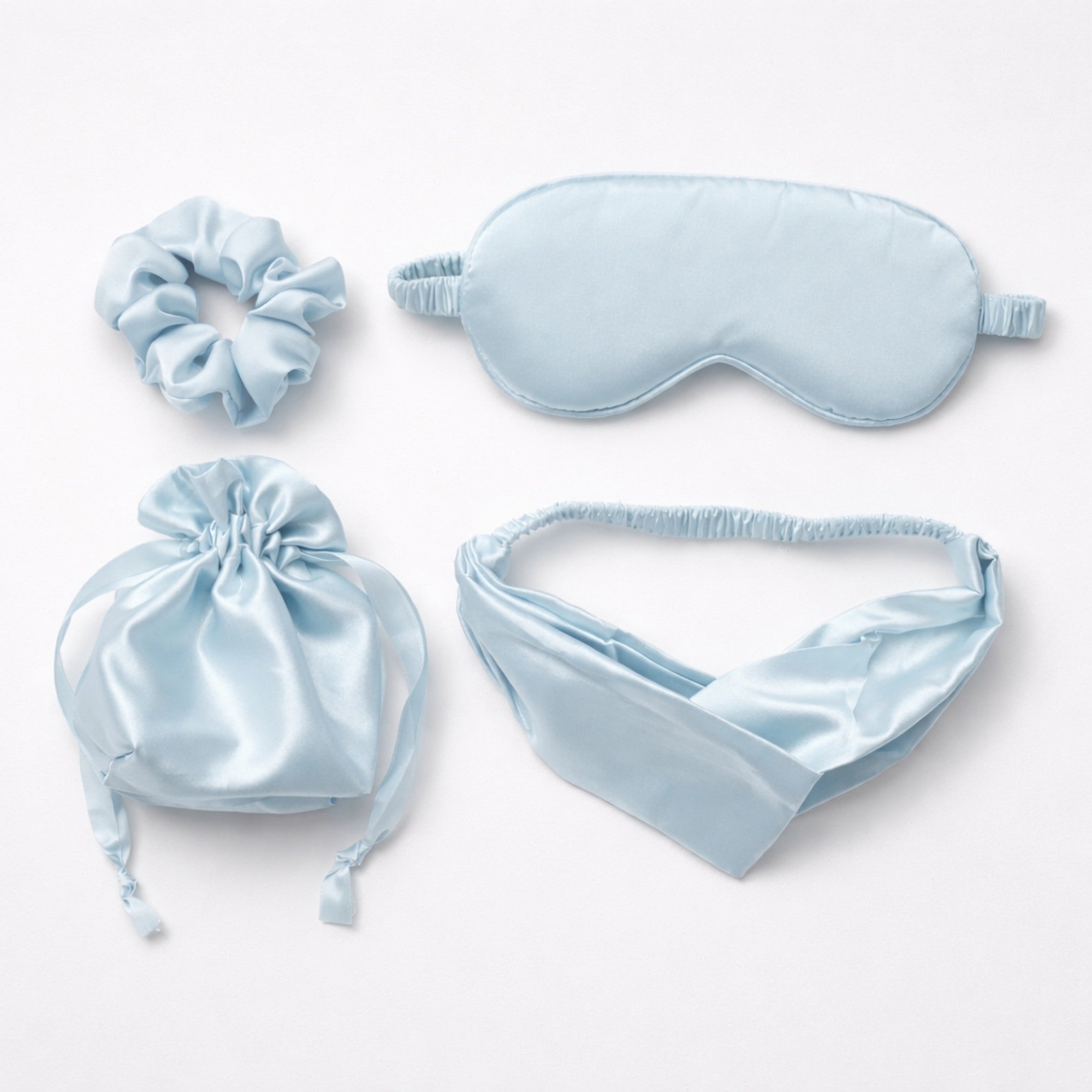 Anna-Kaci Women's 4-Piece Satin Sleep Accessory Set with Eye Mask Headband Scrunchie and Drawstring Storage Pouch