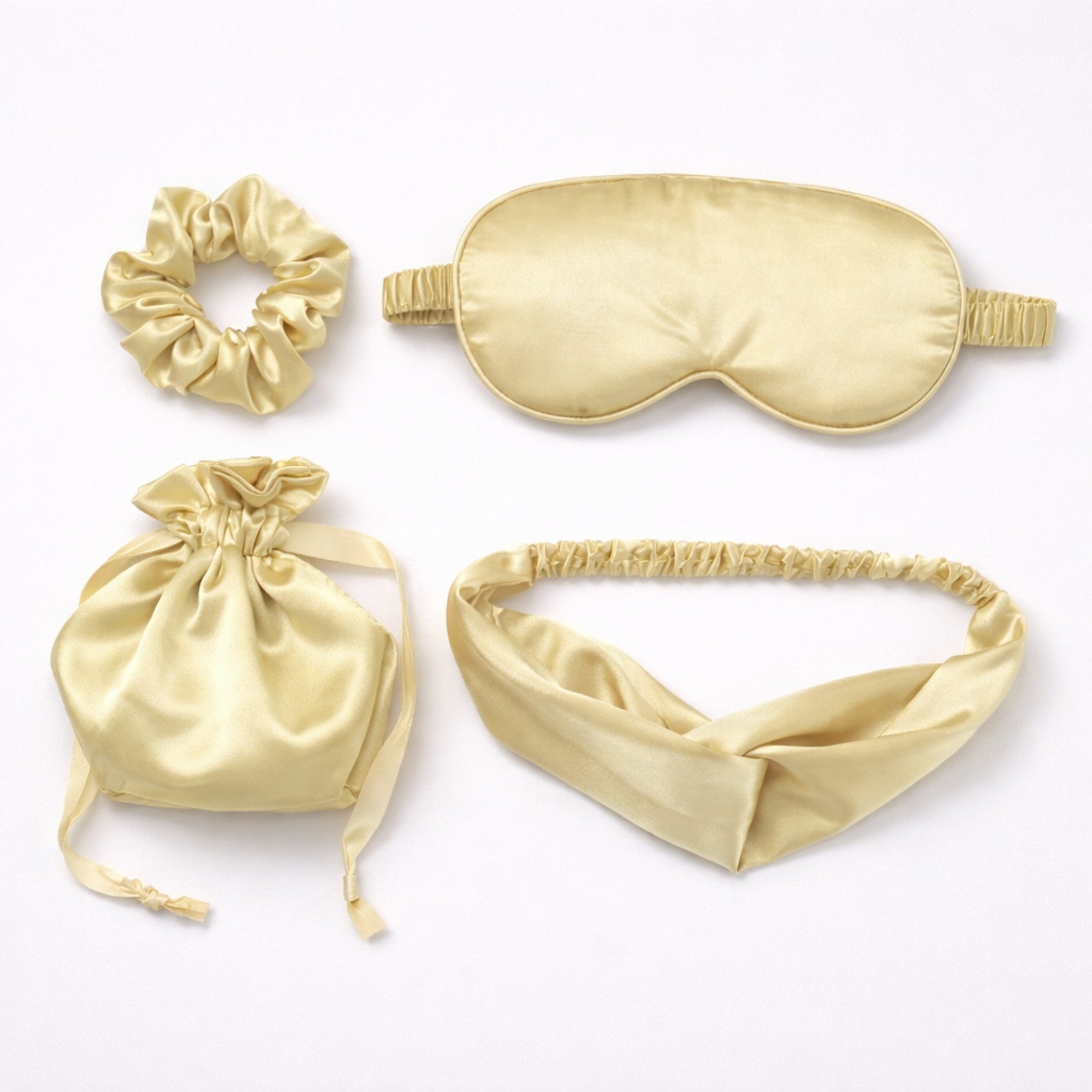 Anna-Kaci Women's 4-Piece Satin Sleep Accessory Set with Eye Mask Headband Scrunchie and Drawstring Storage Pouch