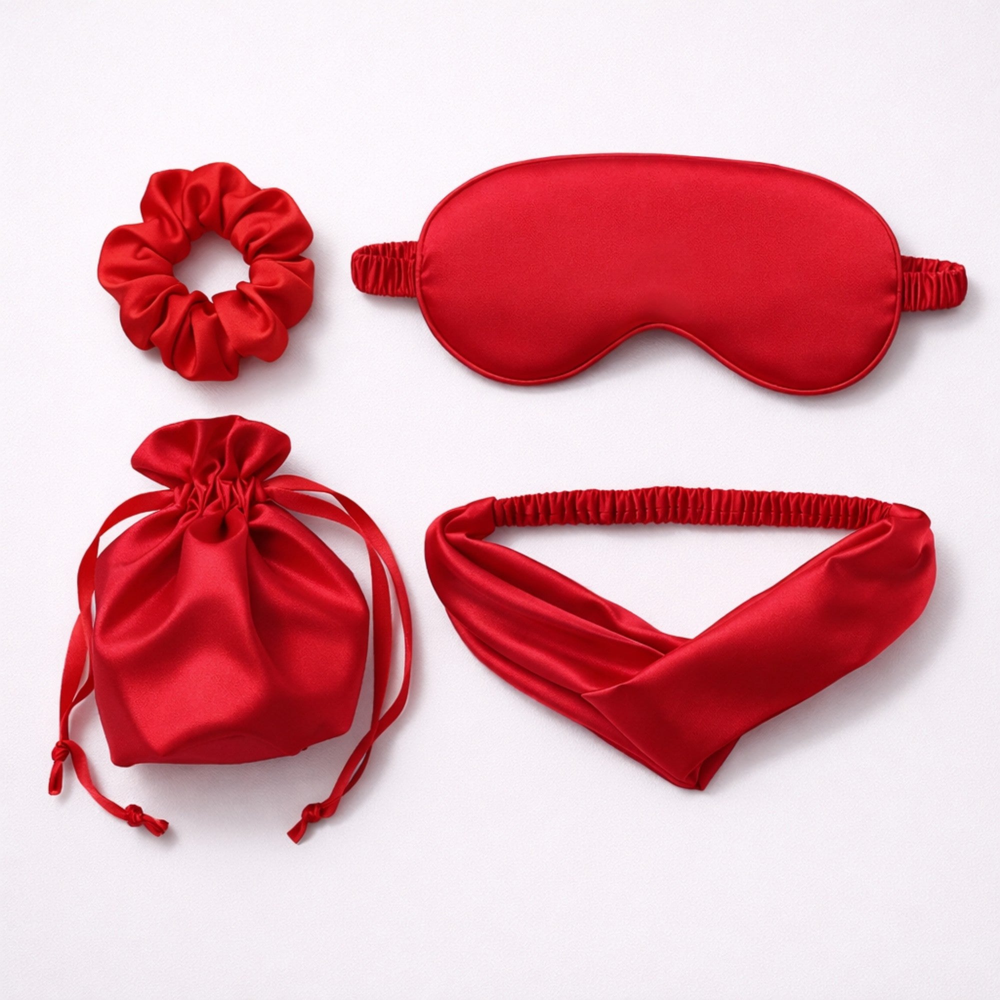 Anna-Kaci Women's 4-Piece Satin Sleep Accessory Set with Eye Mask Headband Scrunchie and Drawstring Storage Pouch