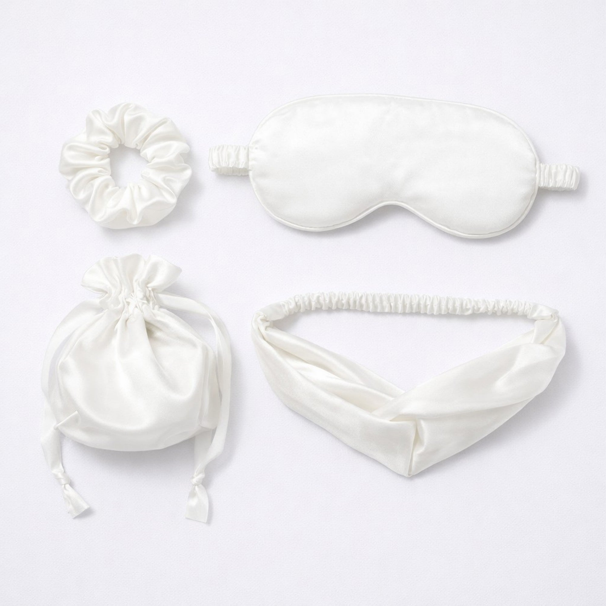 Anna-Kaci Women's 4-Piece Satin Sleep Accessory Set with Eye Mask Headband Scrunchie and Drawstring Storage Pouch