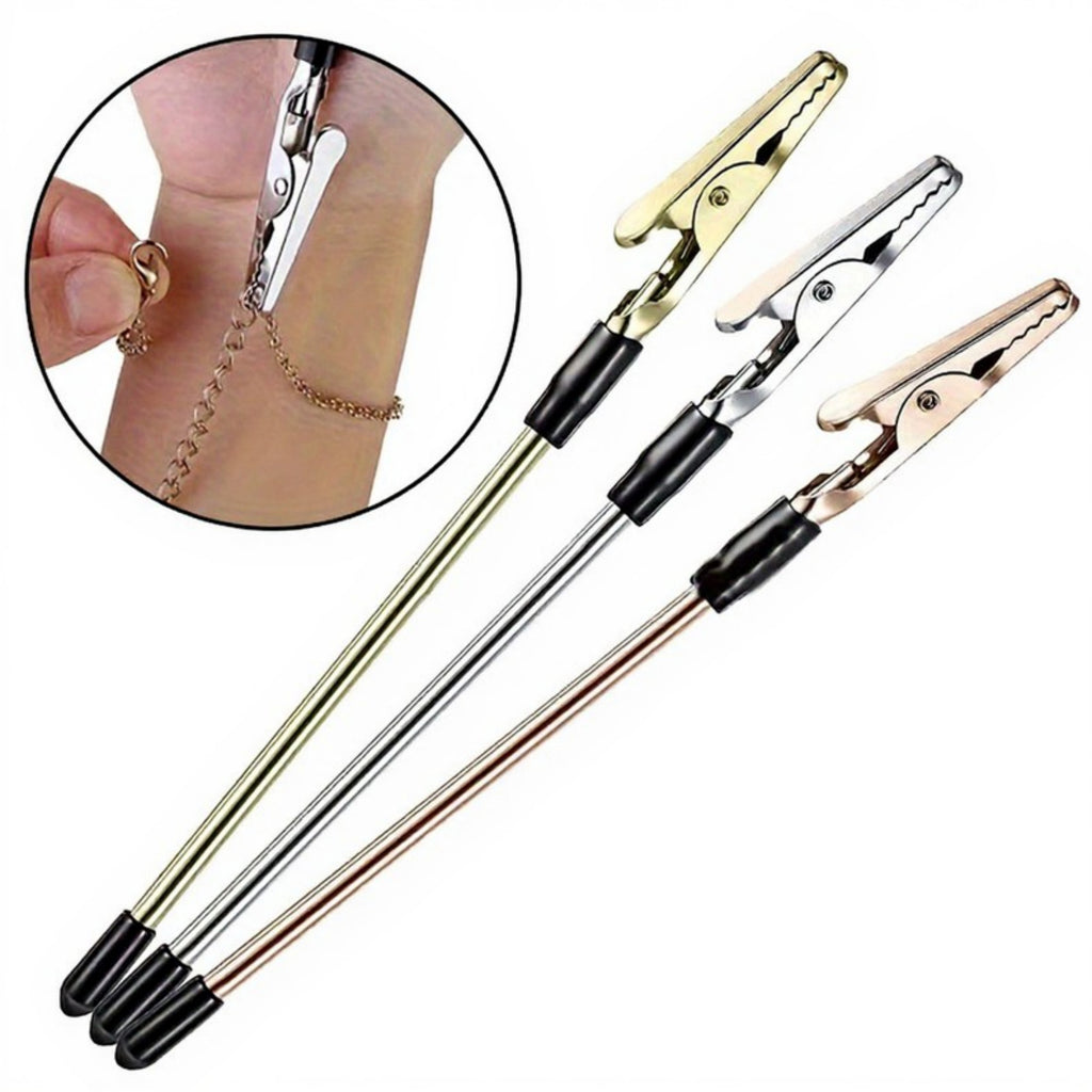 Anna-Kaci 3-Piece Jewelry Fastener Helper Tool with Long Handle and Secure Alligator Clip for Easy Necklace and Bracelet Clasping