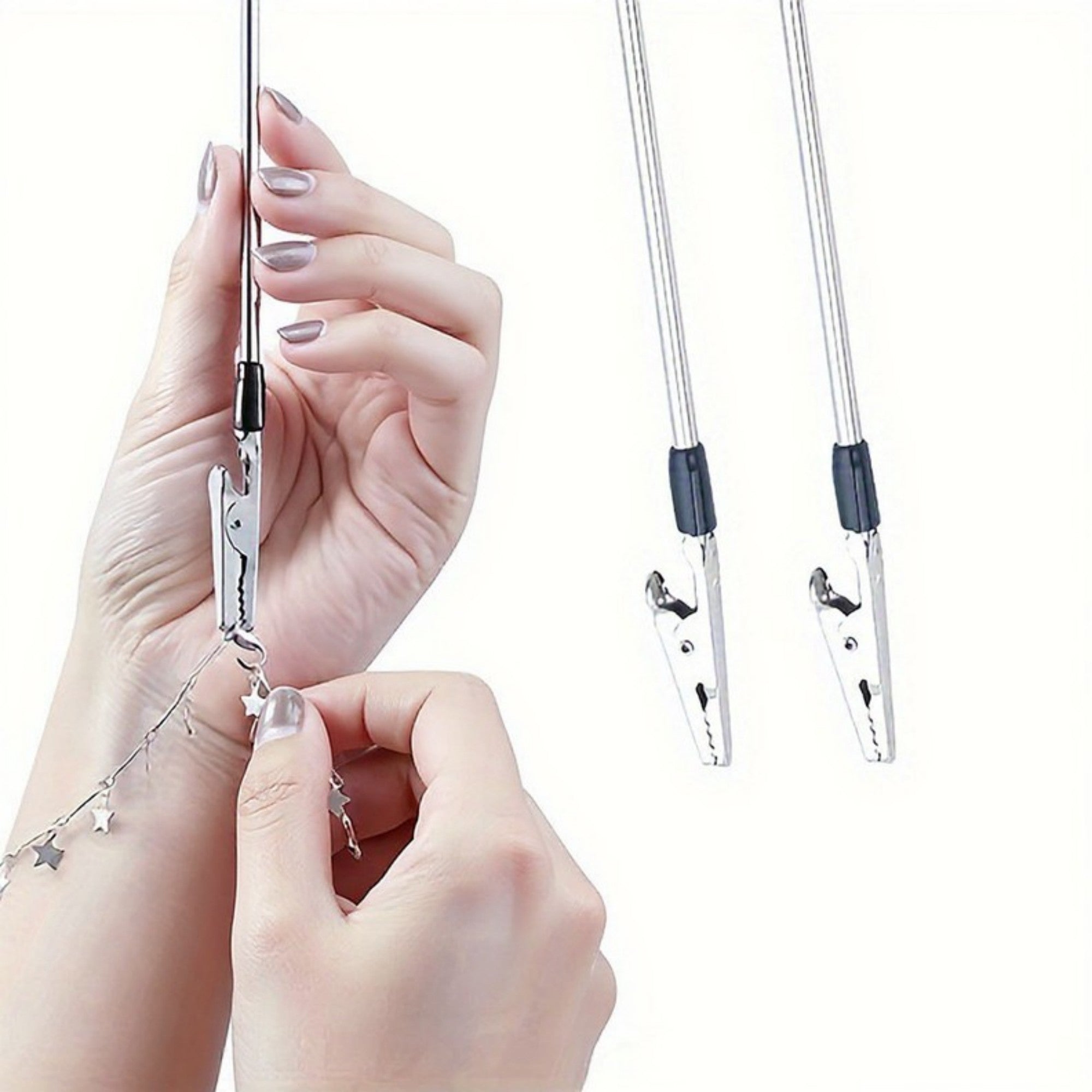 Anna-Kaci 3-Piece Jewelry Fastener Helper Tool with Long Handle and Secure Alligator Clip for Easy Necklace and Bracelet Clasping