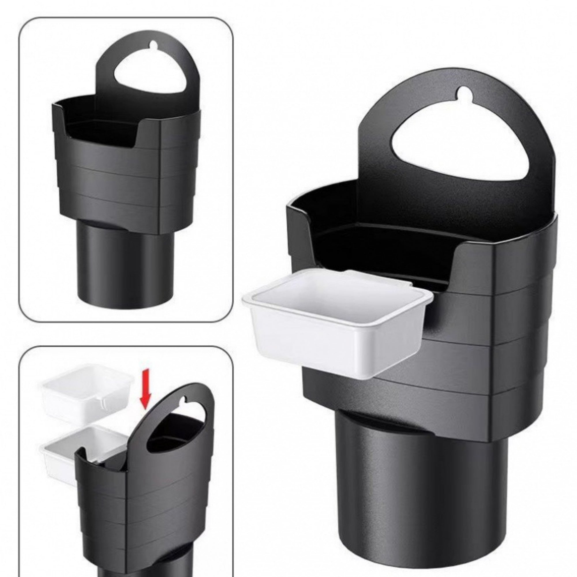 Anna-Kaci Car Cup Holder Trash Can Organizer with Removable Inner Tray and Handle Design