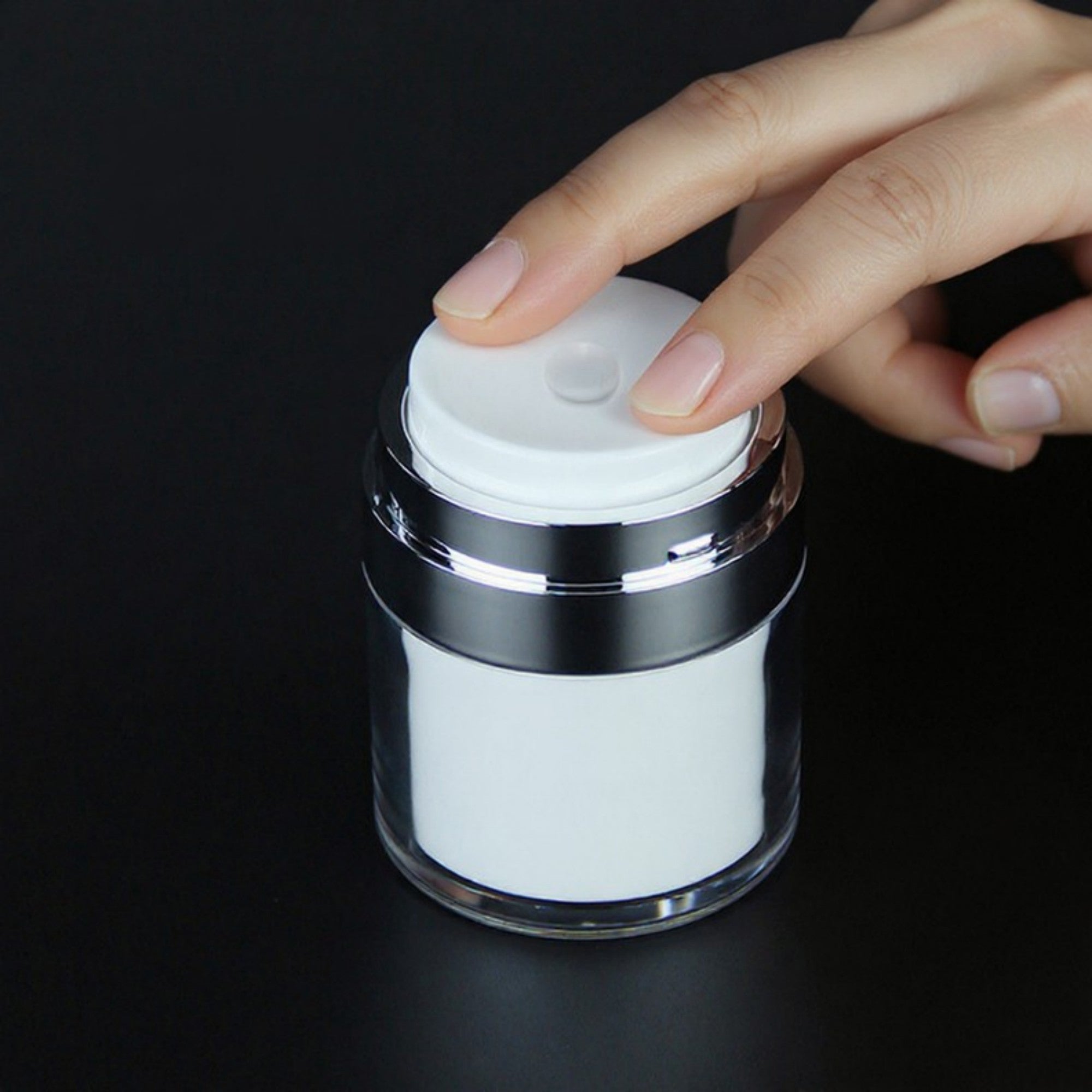 Anna-Kaci Refillable Cosmetic Cream Pump Jars with Push Down Dispenser Lid 2-Piece Set
