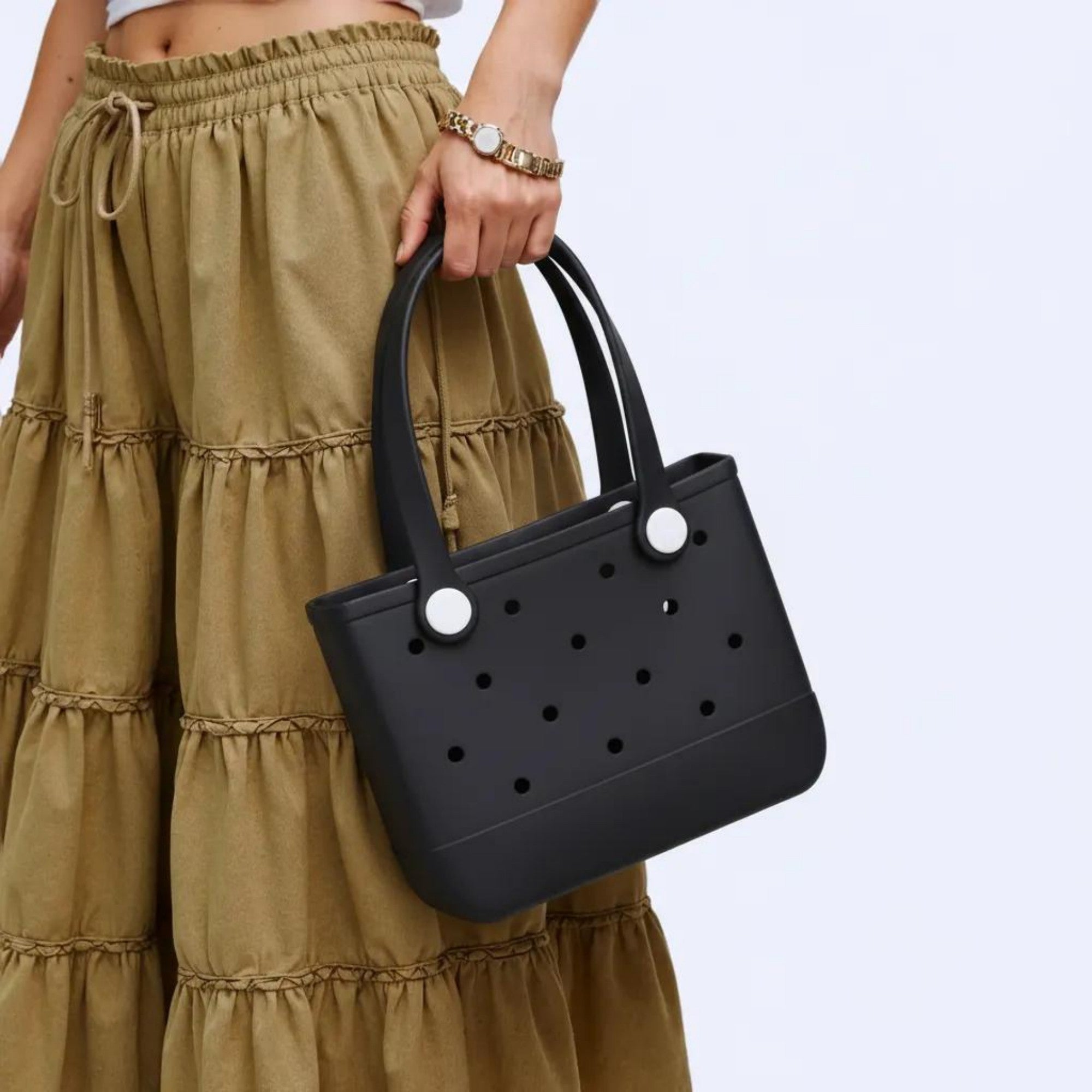 Anna-Kaci Women's Perforated Structured Tote Bag with Dual Handles and Flexible Design 11x4.3x8.3in