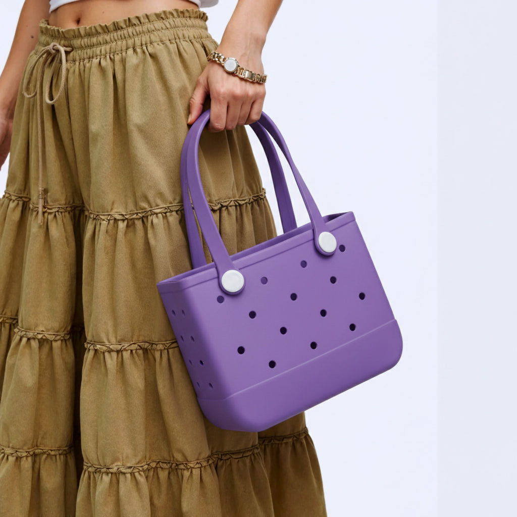 Anna-Kaci Women's Perforated Structured Tote Bag with Dual Handles and Flexible Design 11x4.3x8.3in