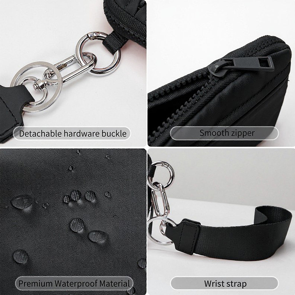 Zippered Wristlet Key Pouch with Clear ID Window Compact Card Holder and Detachable Strap
