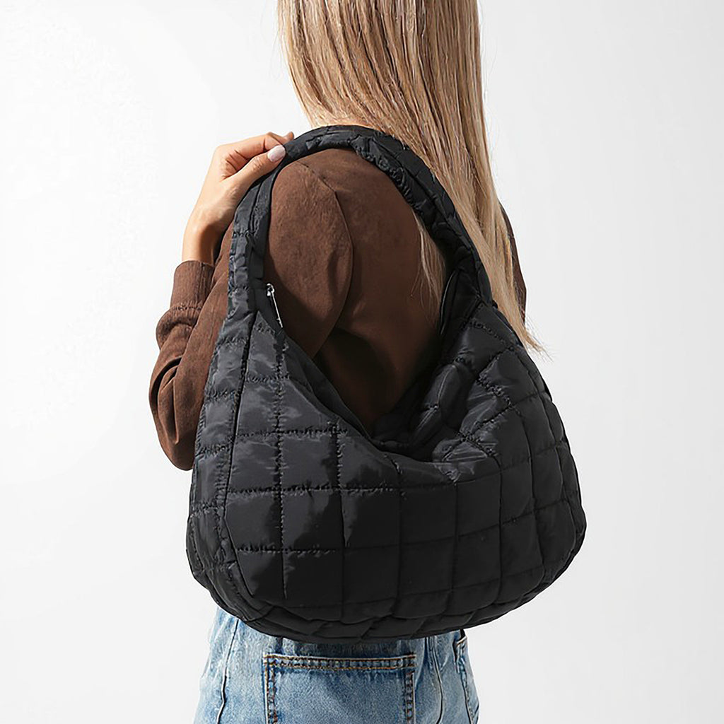 Alilang Women's Quilted Shoulder Bag with Padded Handle and Zip Top Closure