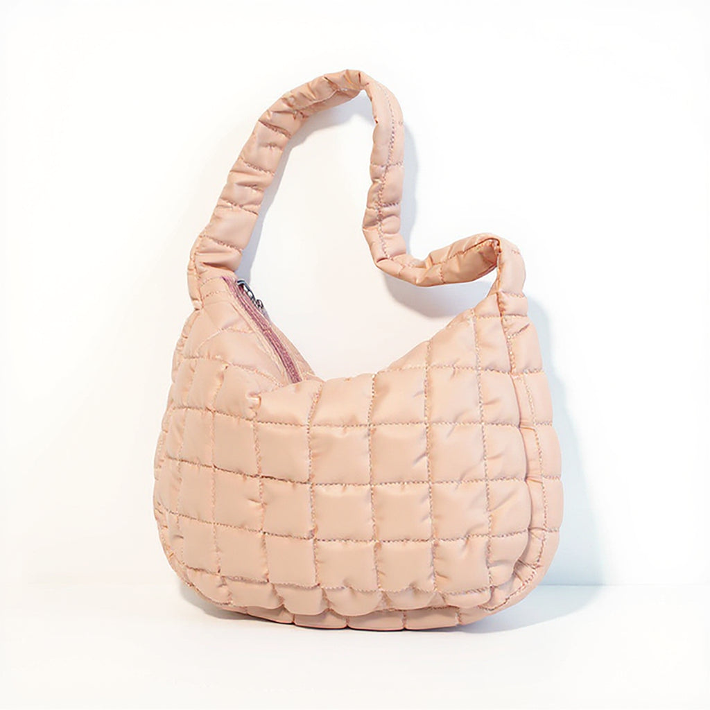 Alilang Women's Quilted Shoulder Bag with Padded Handle and Zip Top Closure