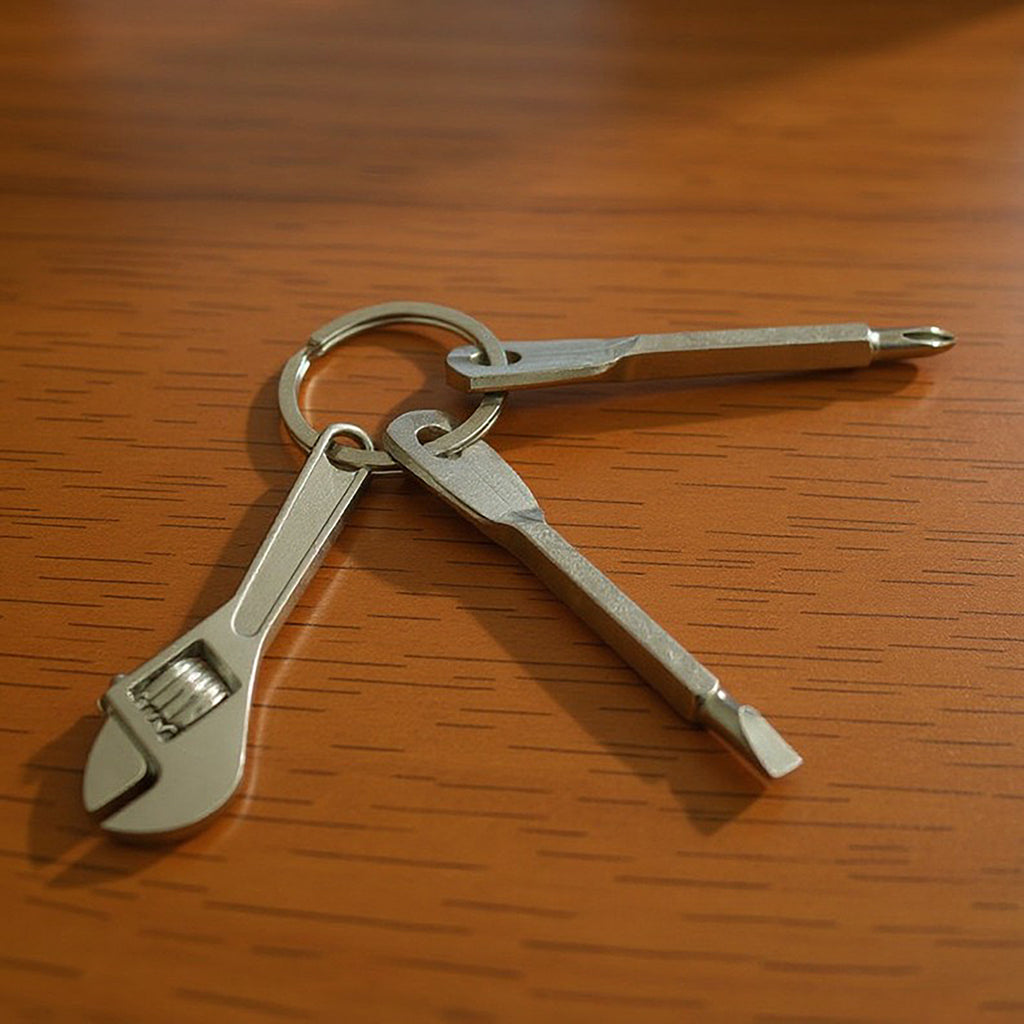 Mini Keychain Tool Set with Adjustable Wrench Screwdriver and Compact Multi Tool Design