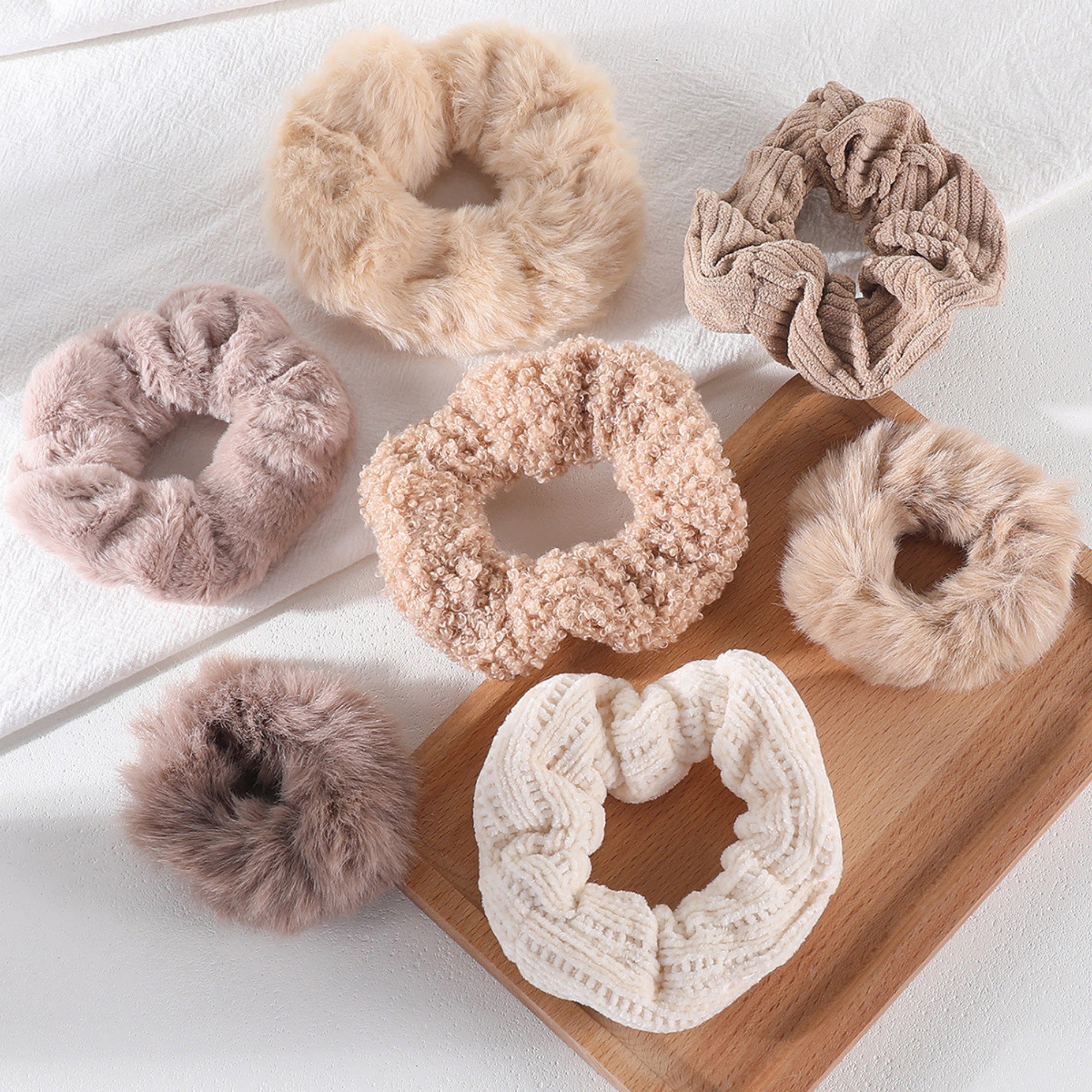 Anna-Kaci Women's Plush Hair Scrunchies 8-Piece Set with Mixed Textures Soft Stretch Elastic and Gentle Hold Design