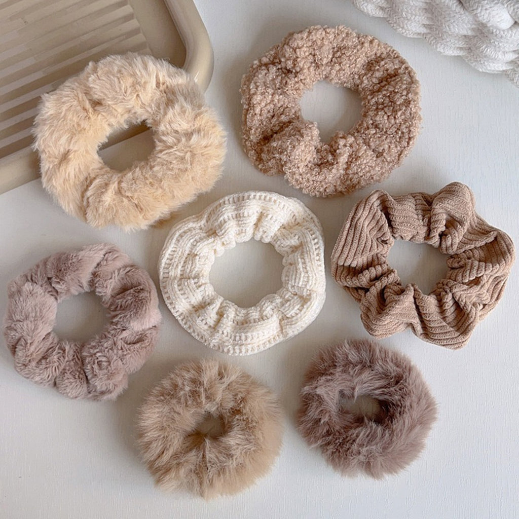 Anna-Kaci Women's Plush Hair Scrunchies 8-Piece Set with Mixed Textures Soft Stretch Elastic and Gentle Hold Design