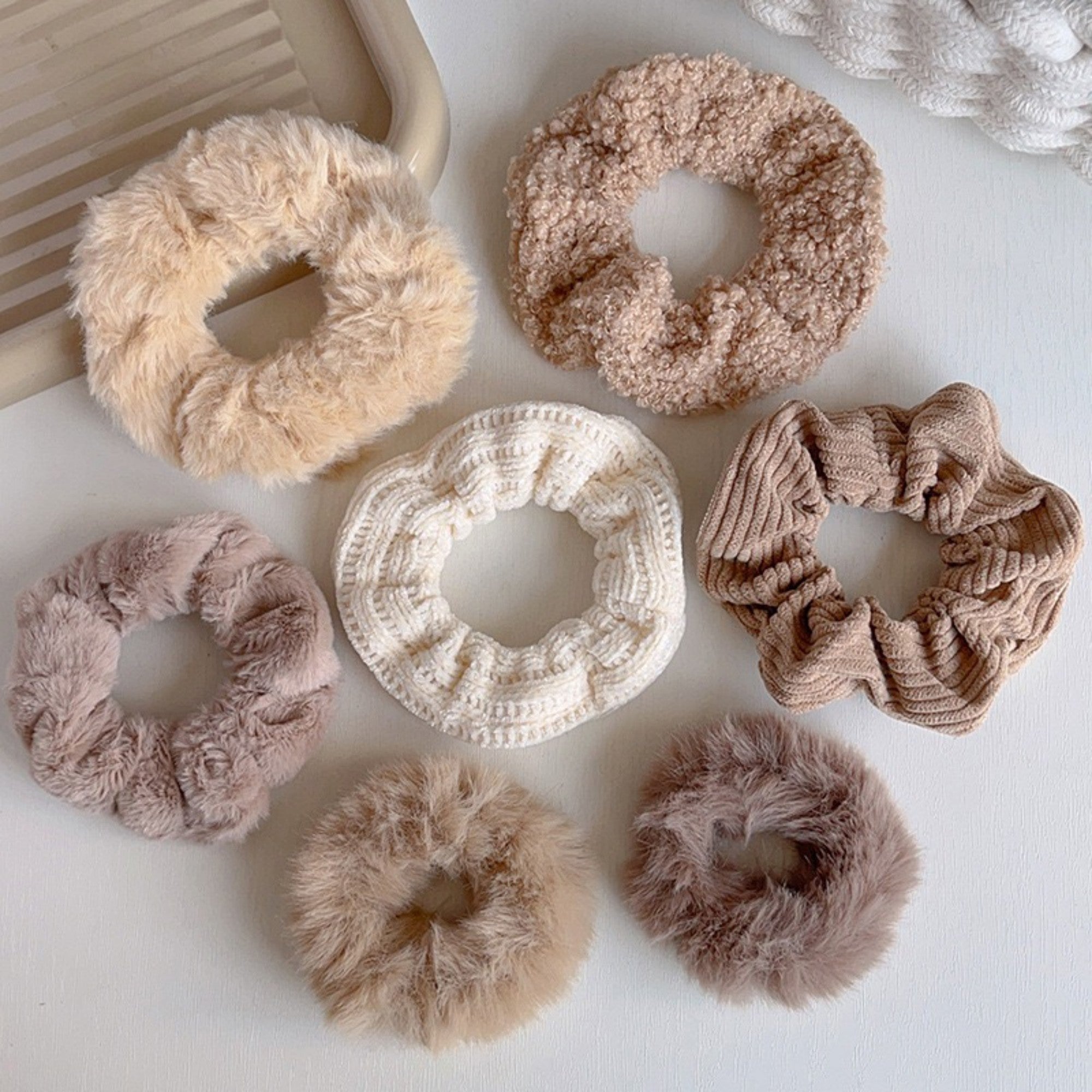 Anna-Kaci Women's Plush Hair Scrunchies 8-Piece Set with Mixed Textures Soft Stretch Elastic and Gentle Hold Design