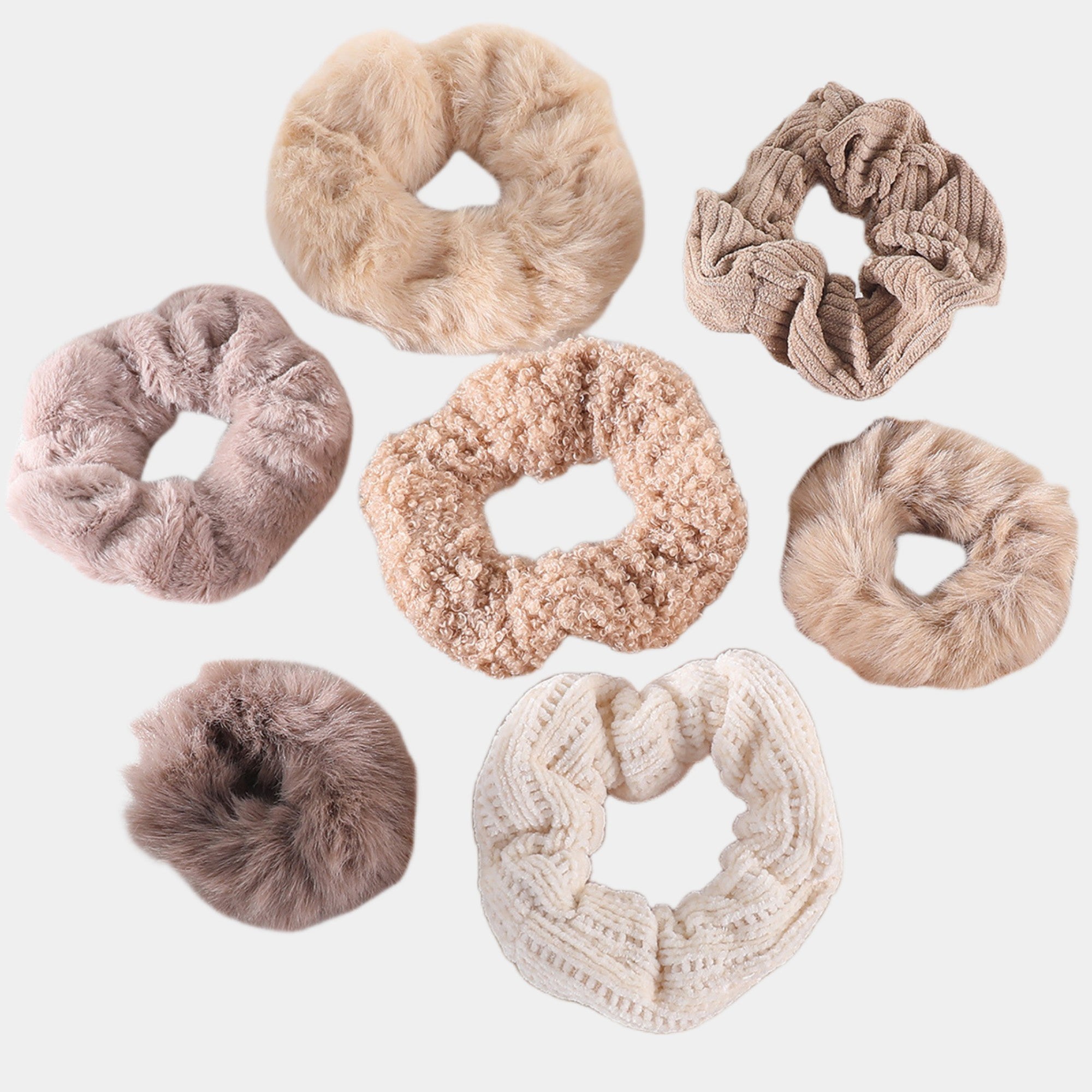 Anna-Kaci Women's Plush Hair Scrunchies 8-Piece Set with Mixed Textures Soft Stretch Elastic and Gentle Hold Design