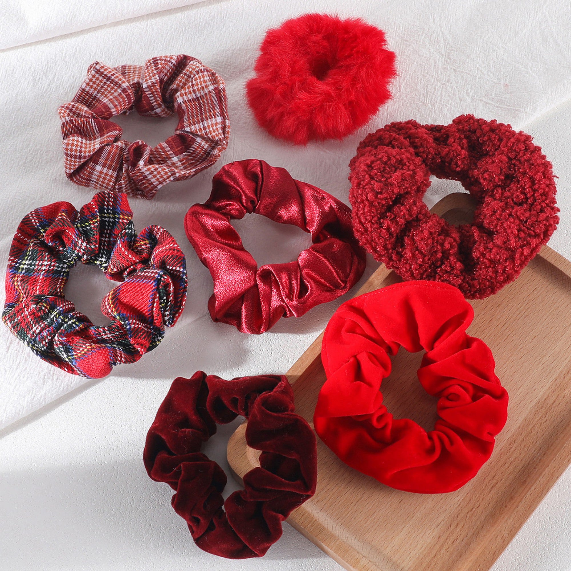 Anna-Kaci Women's Plush Hair Scrunchies 8-Piece Set with Mixed Textures Soft Stretch Elastic and Gentle Hold Design