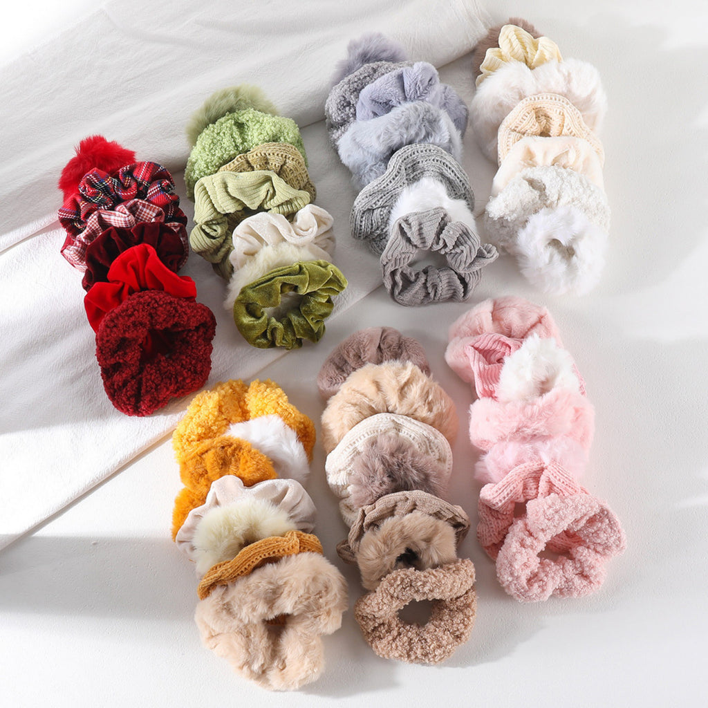 Anna-Kaci Women's Plush Hair Scrunchies 8-Piece Set with Mixed Textures Soft Stretch Elastic and Gentle Hold Design