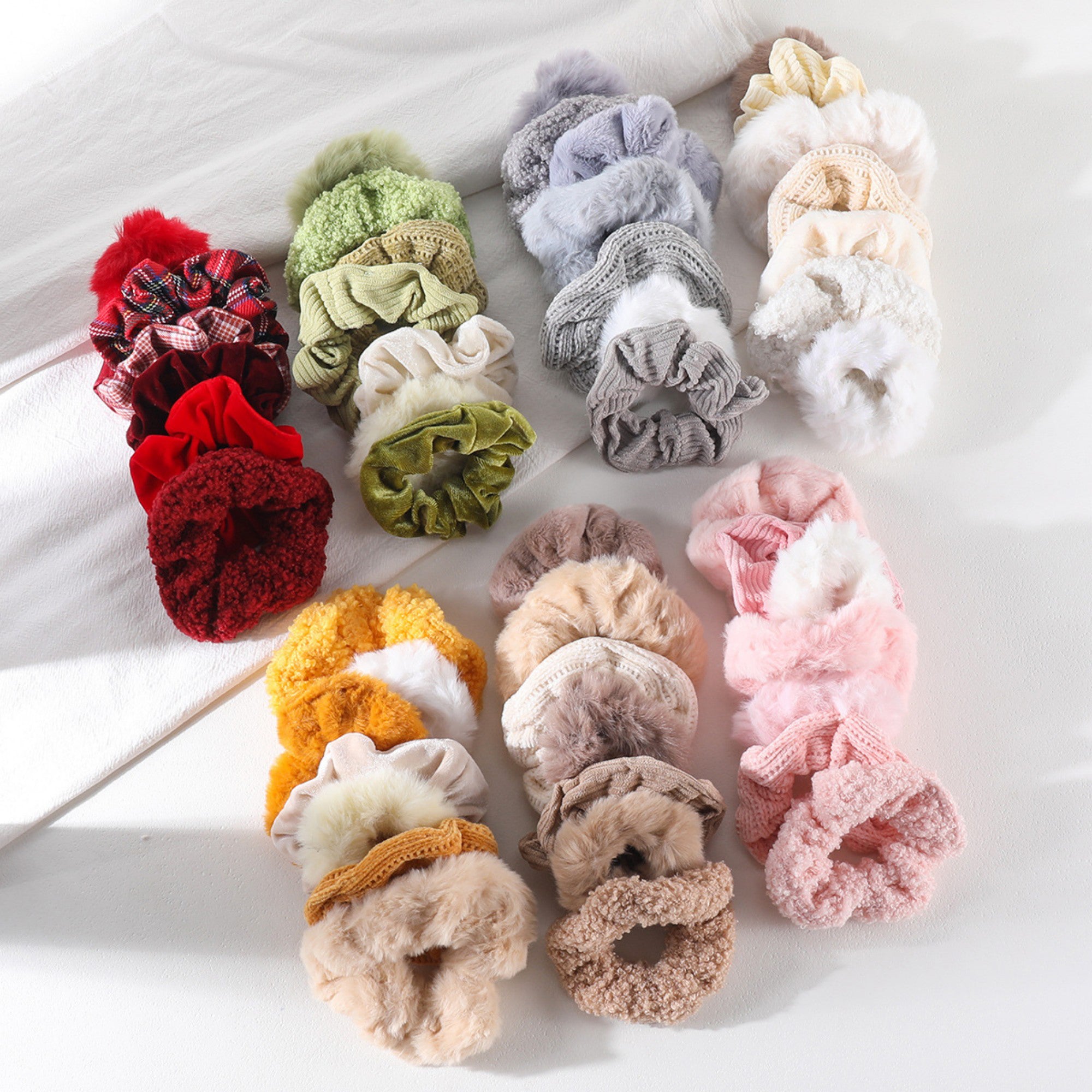 Anna-Kaci Women's Plush Hair Scrunchies 8-Piece Set with Mixed Textures Soft Stretch Elastic and Gentle Hold Design