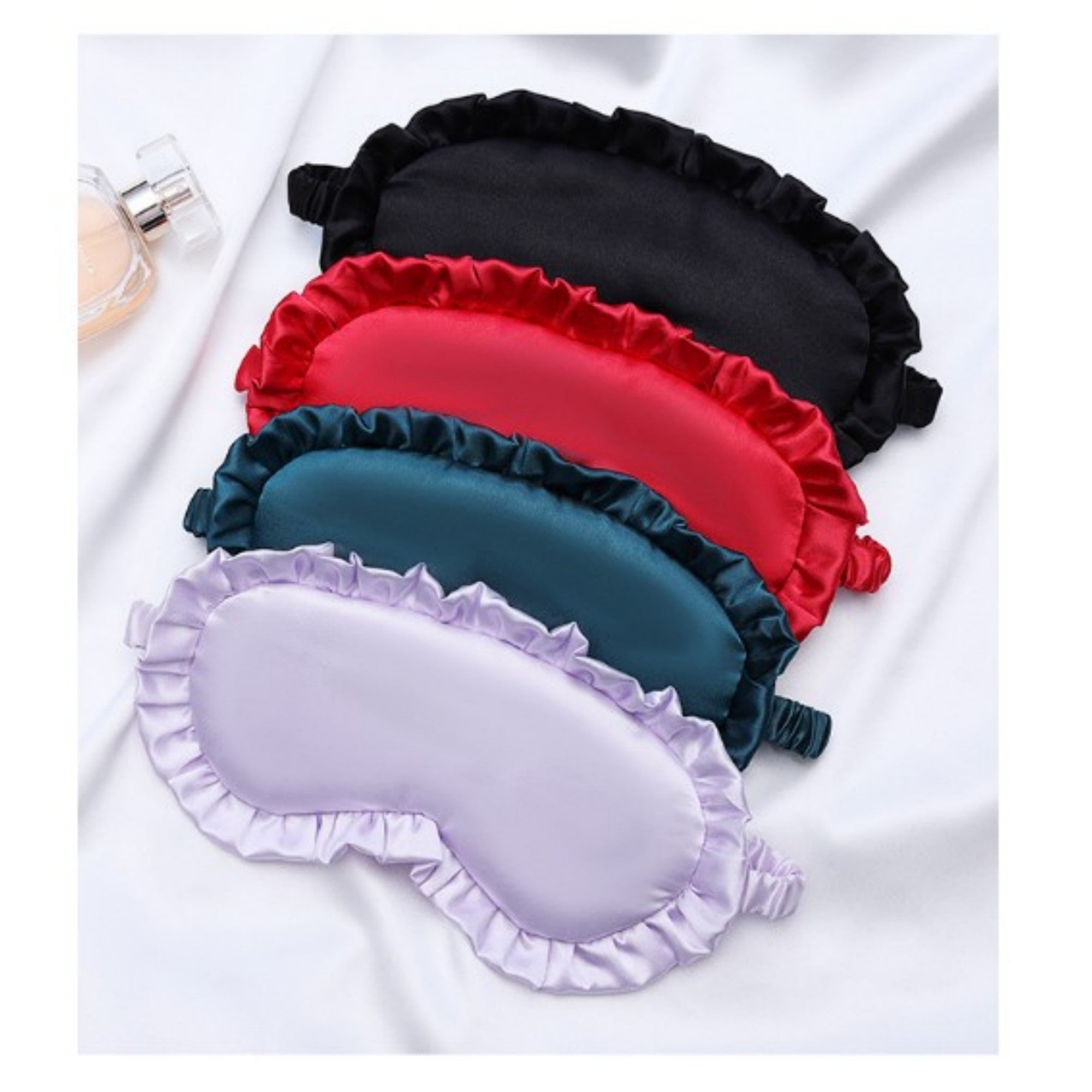 Anna-Kaci Women's 2-Piece Set Satin Sleep Eye Mask with Soft Padded Design and Elastic Strap for Comfortable Light Blocking