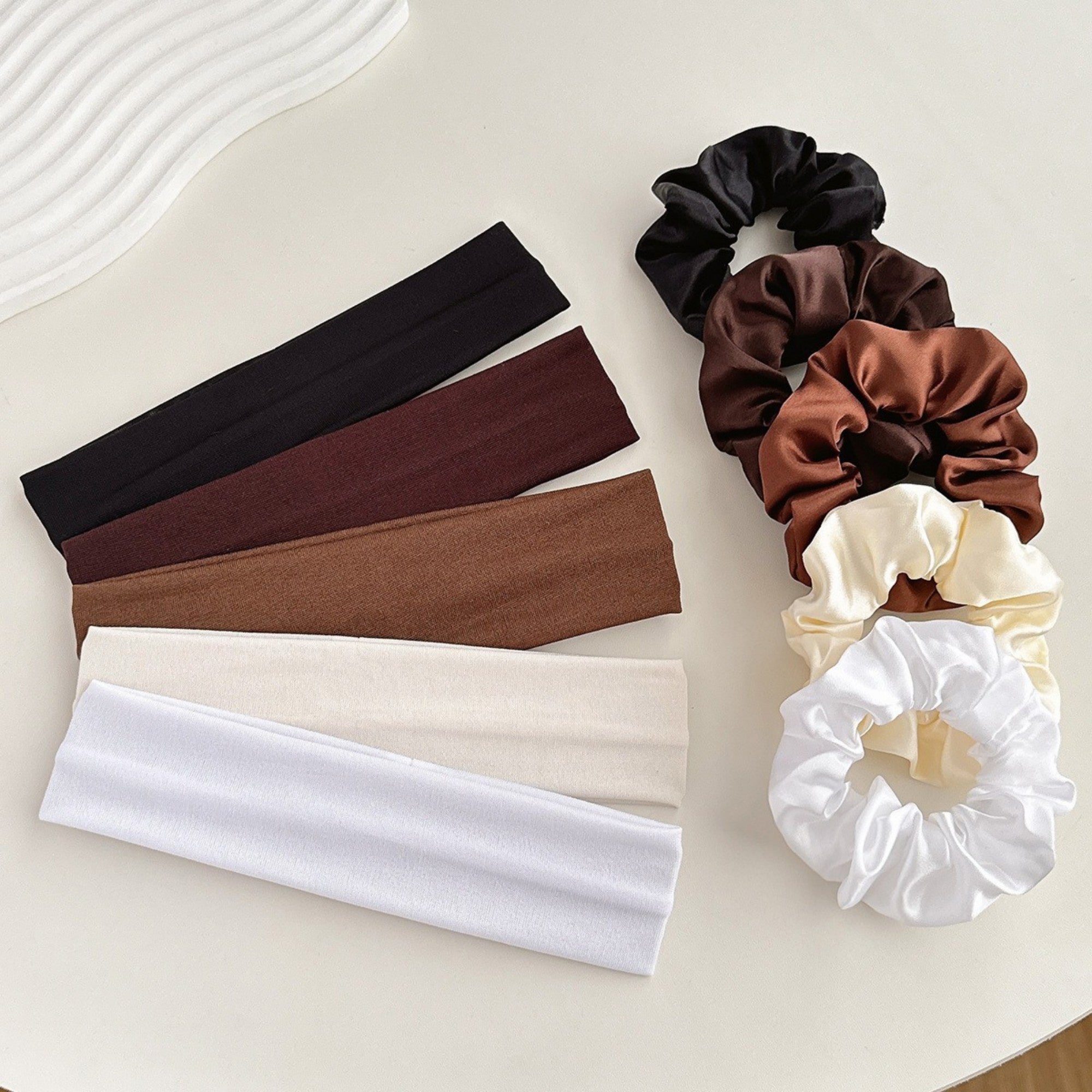 Anna-Kaci Women's 10-Piece Hair Accessories Set with Satin Scrunchies and Soft Stretch Headbands