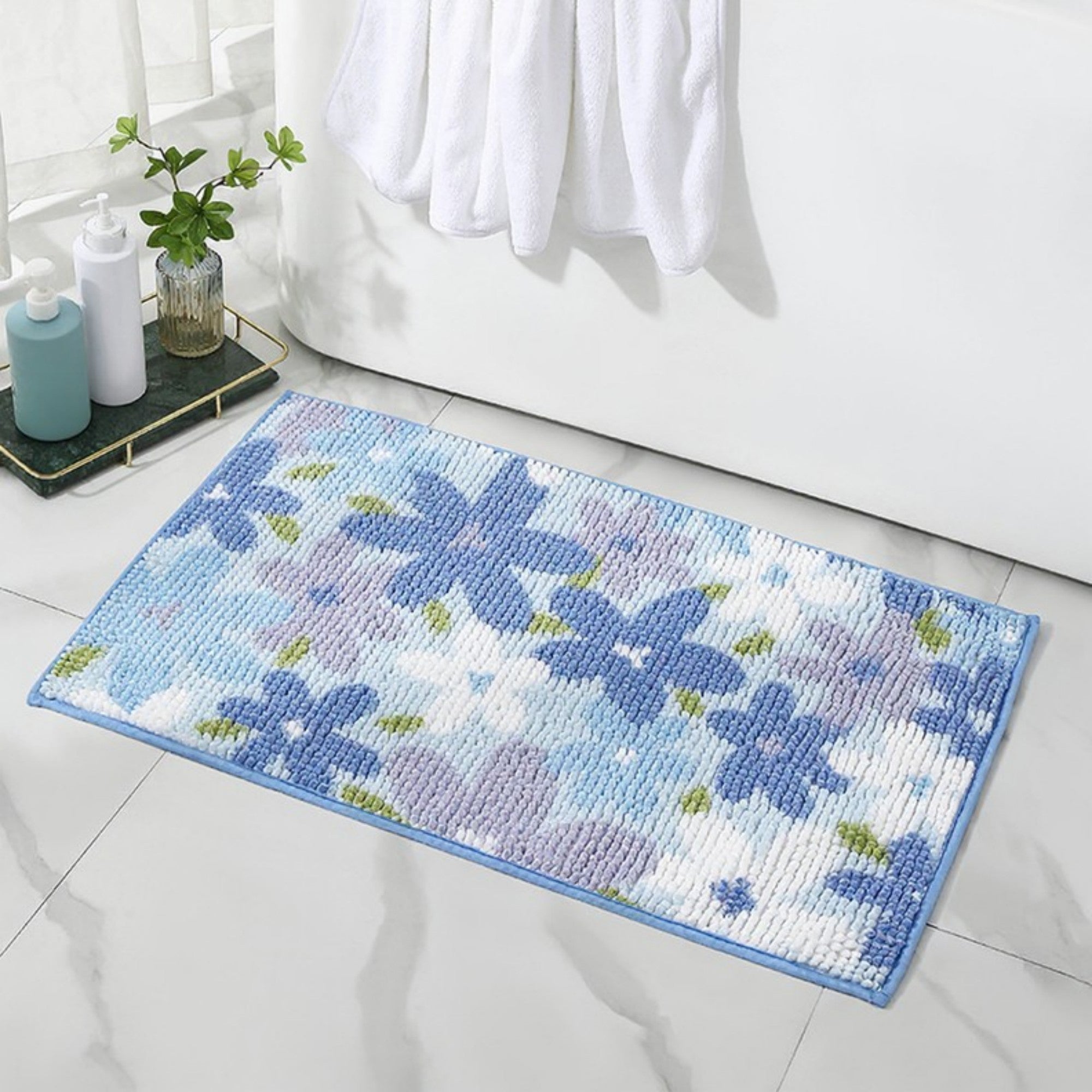 Anna-Kaci Plush Absorbent Bathroom Floor Mat with Floral Pattern Soft Textured Bath Rug for Tub Shower and Sink Areas