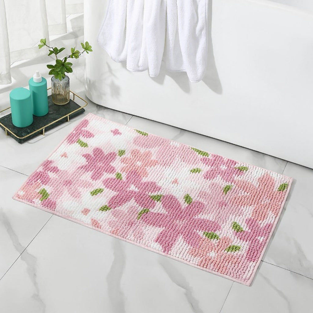 Anna-Kaci Plush Absorbent Bathroom Floor Mat with Floral Pattern Soft Textured Bath Rug for Tub Shower and Sink Areas