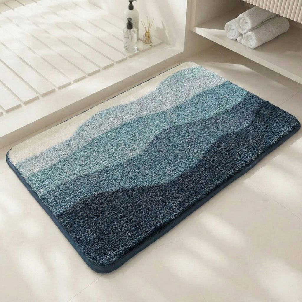 Anna-Kaci Plush Absorbent Bathroom Floor Mat with Layered Wave Pattern Soft Textured Bath Rug for Tub Shower and Sink Areas