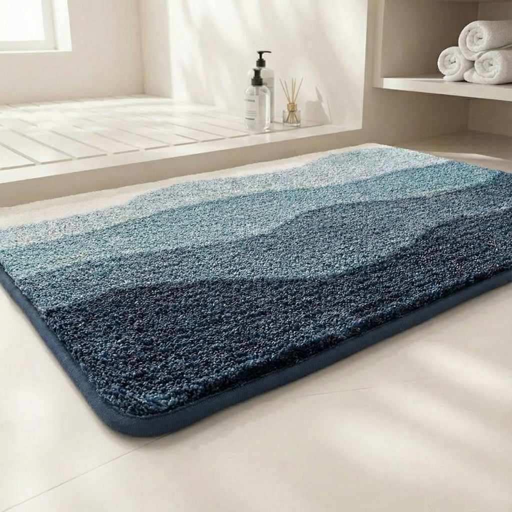 Anna-Kaci Plush Absorbent Bathroom Floor Mat with Layered Wave Pattern Soft Textured Bath Rug for Tub Shower and Sink Areas