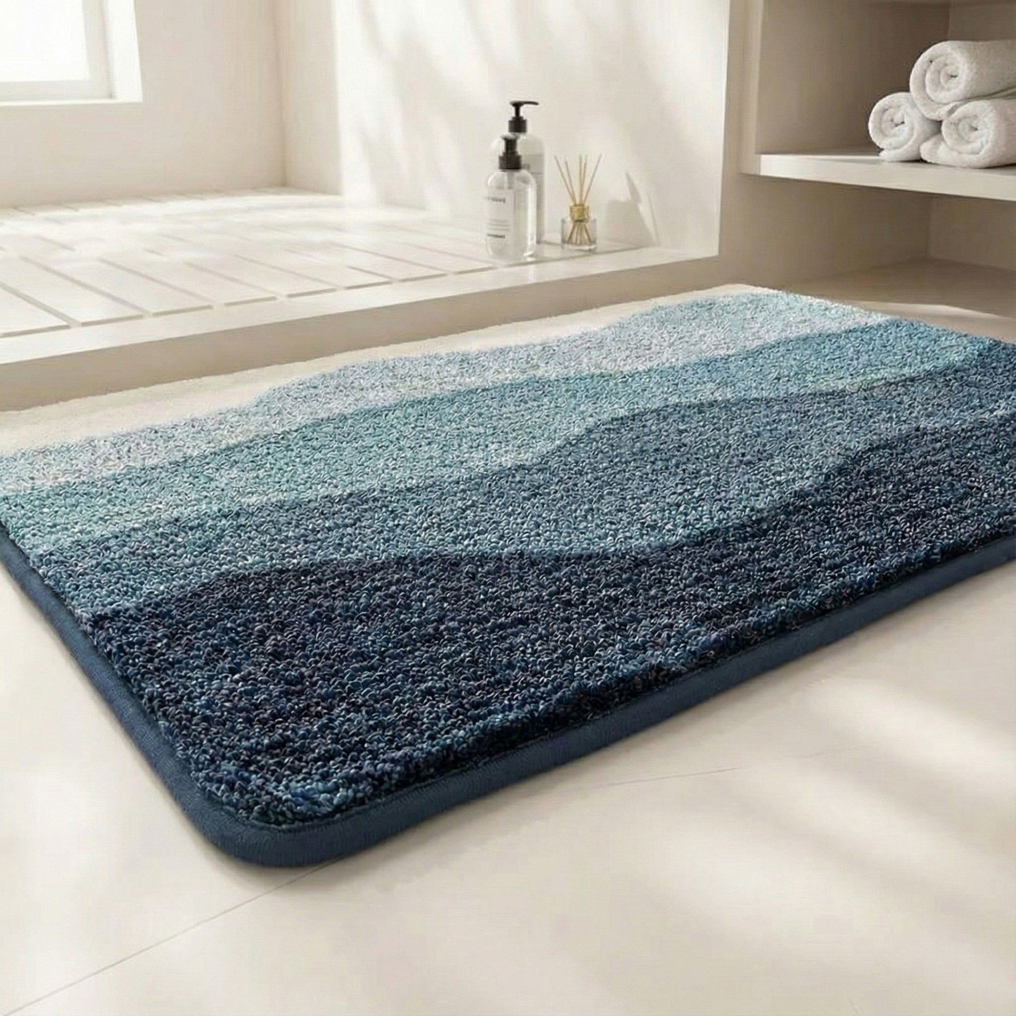 Anna-Kaci Plush Absorbent Bathroom Floor Mat with Layered Wave Pattern Soft Textured Bath Rug for Tub Shower and Sink Areas