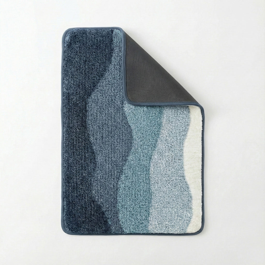 Anna-Kaci Plush Absorbent Bathroom Floor Mat with Layered Wave Pattern Soft Textured Bath Rug for Tub Shower and Sink Areas
