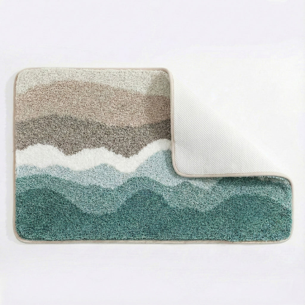 Anna-Kaci Plush Absorbent Bathroom Floor Mat with Layered Wave Pattern Soft Textured Bath Rug for Tub Shower and Sink Areas