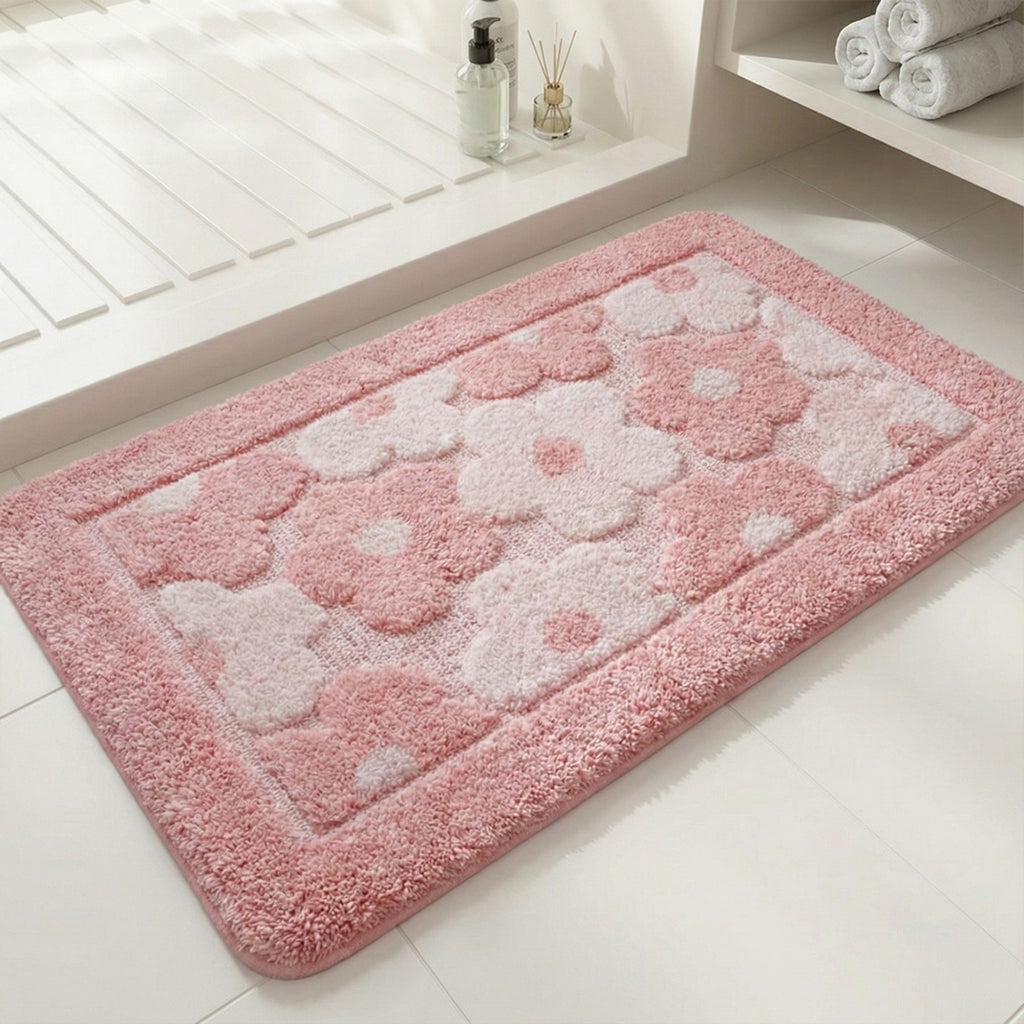 Anna-Kaci Plush Absorbent Bathroom Floor Mat with Floral Pattern Soft Textured Bath Rug for Tub Shower and Sink Areas
