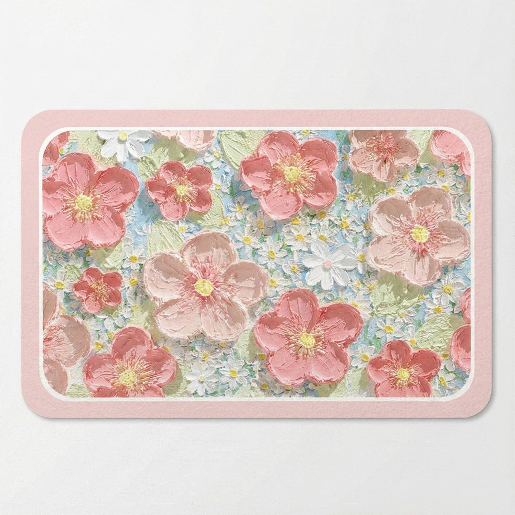 Anna-Kaci Plush Absorbent Bathroom Floor Mat with Floral Pattern Soft Cushioned Bath Rug for Tub Shower and Sink Areas