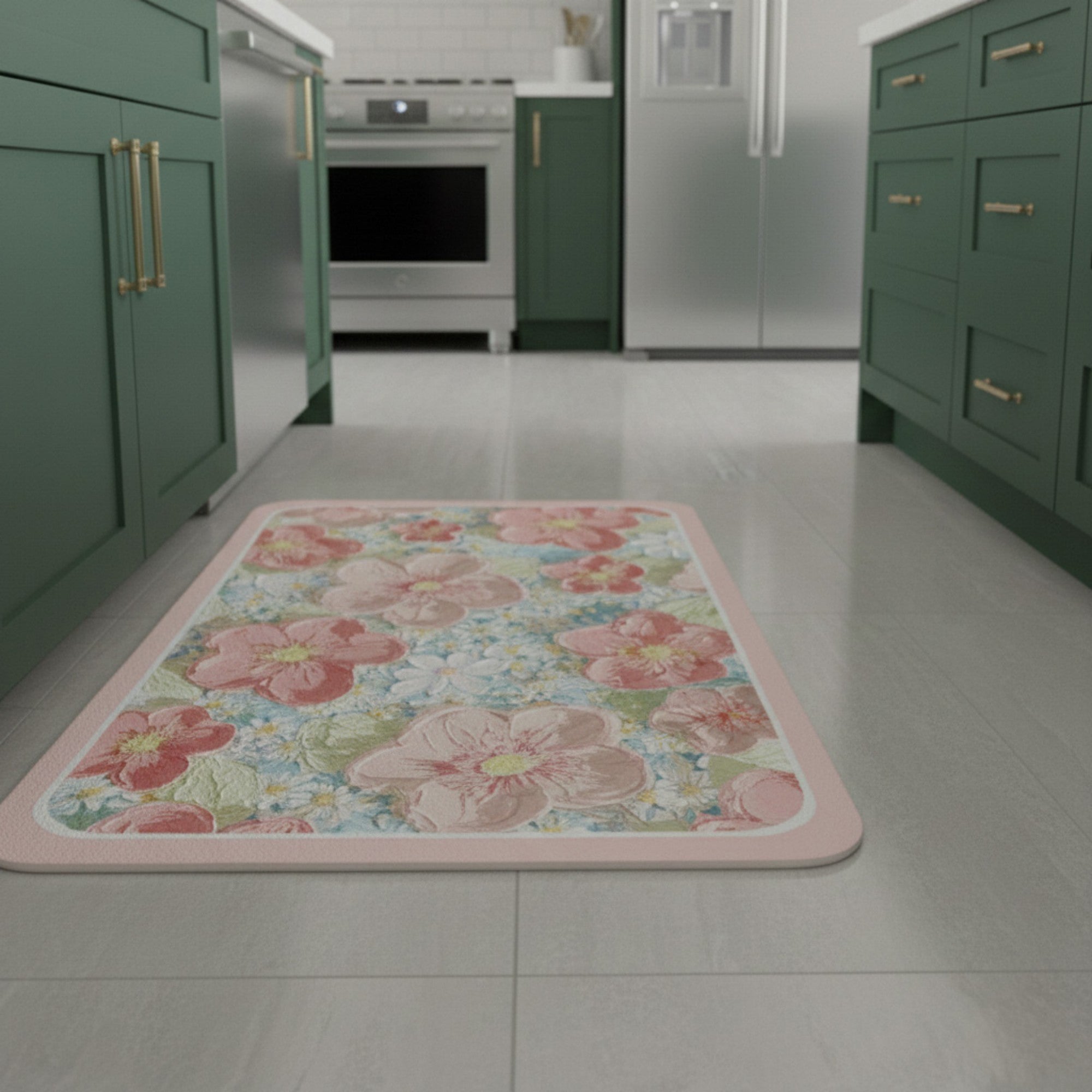 Anna-Kaci Plush Absorbent Bathroom Floor Mat with Floral Pattern Soft Cushioned Bath Rug for Tub Shower and Sink Areas