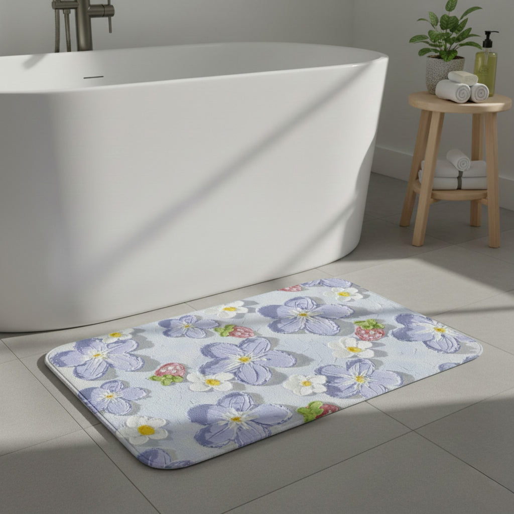 Anna-Kaci Plush Absorbent Bathroom Floor Mat with Floral Pattern Soft Cushioned Bath Rug for Tub Shower and Sink Areas