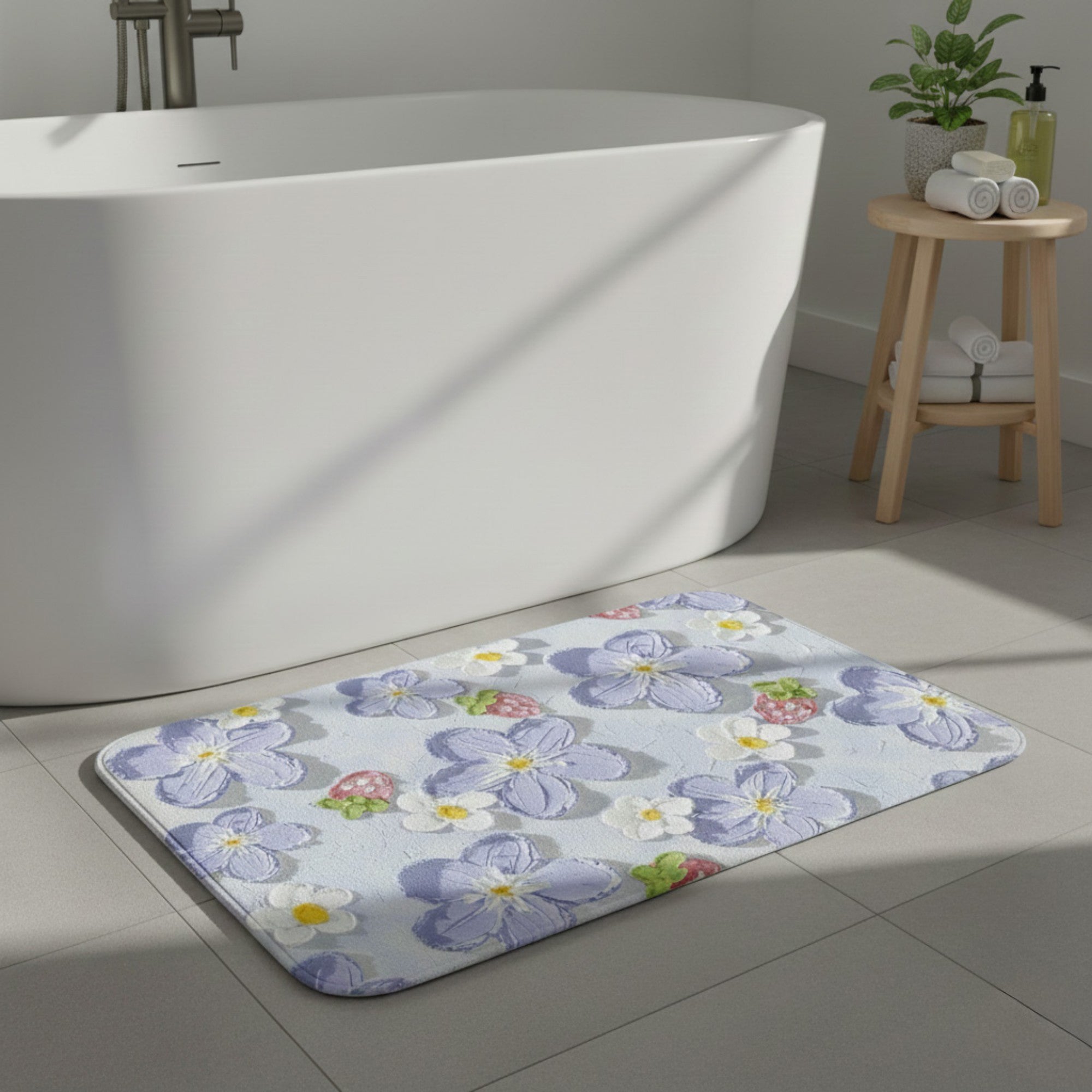 Anna-Kaci Plush Absorbent Bathroom Floor Mat with Floral Pattern Soft Cushioned Bath Rug for Tub Shower and Sink Areas