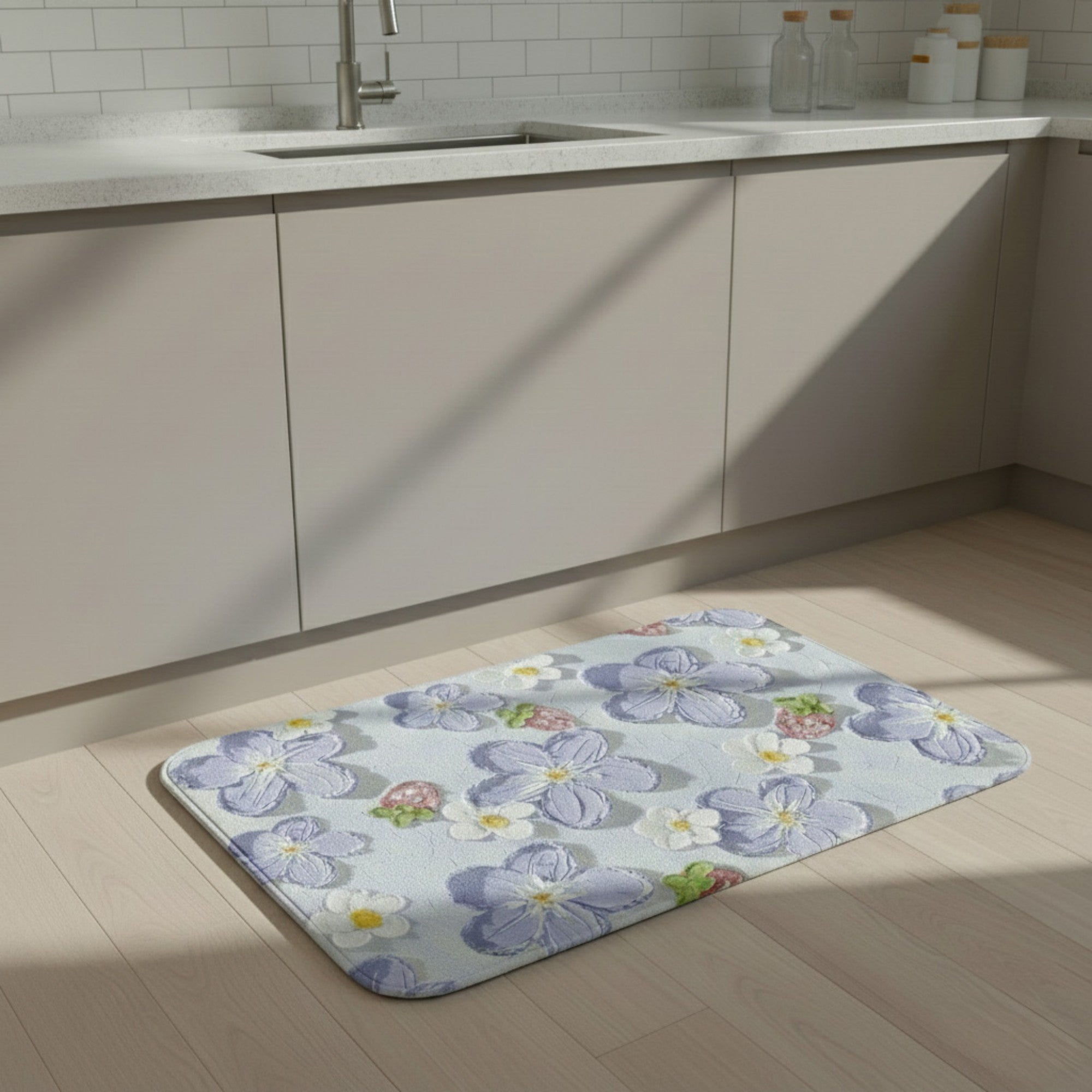 Anna-Kaci Plush Absorbent Bathroom Floor Mat with Floral Pattern Soft Cushioned Bath Rug for Tub Shower and Sink Areas