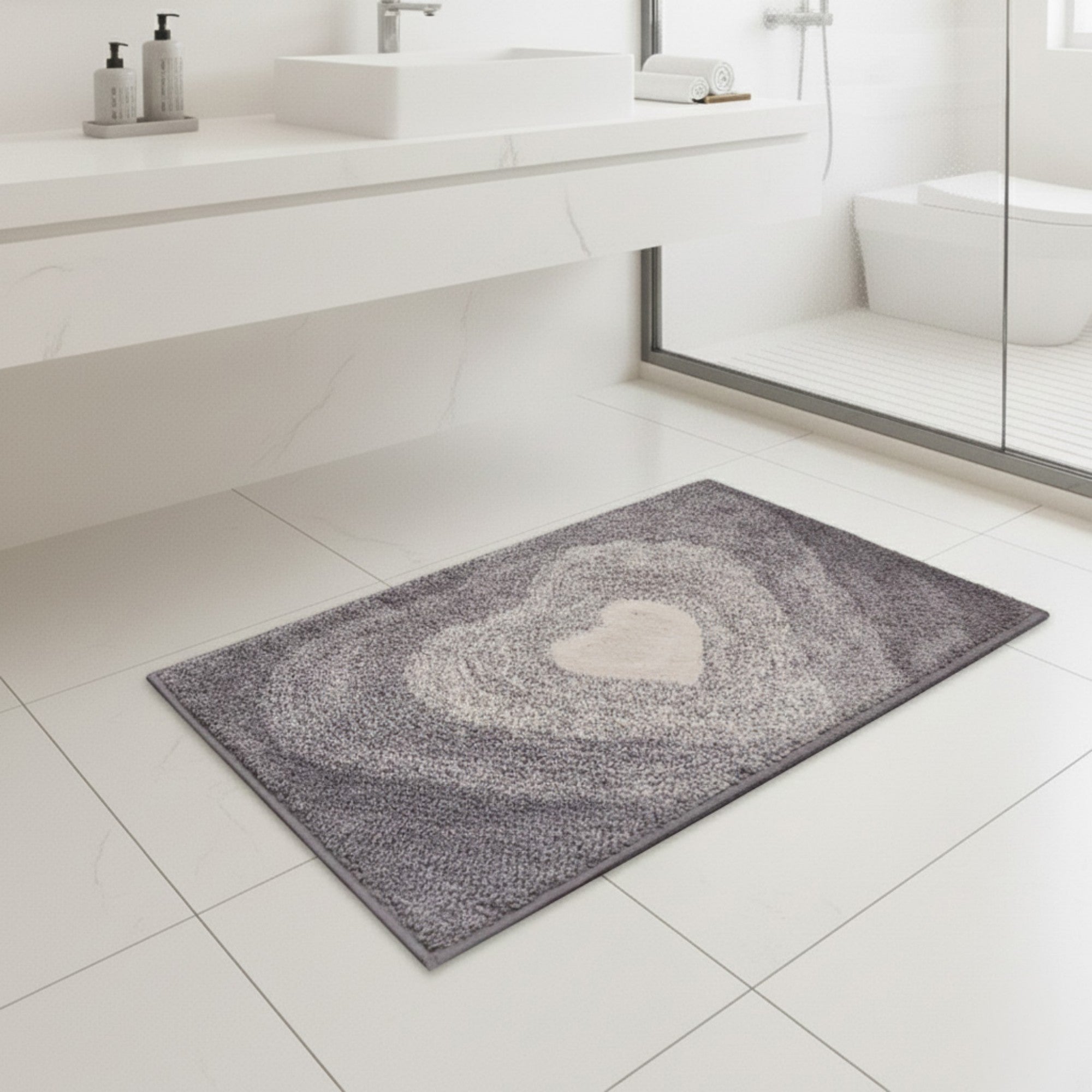 Anna-Kaci Plush Absorbent Bathroom Floor Mat with Heart Pattern Soft Textured Bath Rug for Tub Shower and Sink Areas